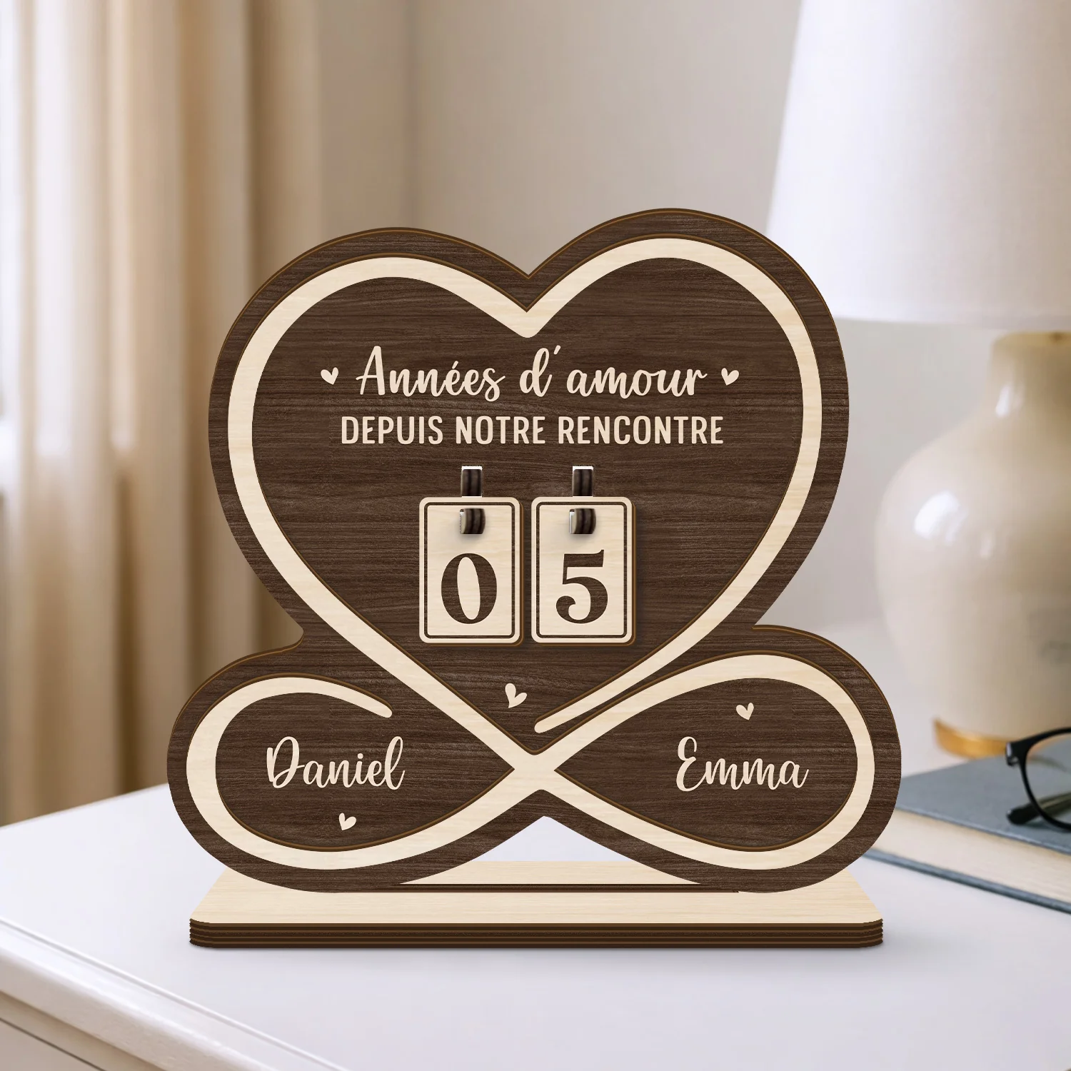 Plaque Compteur En Bois Personnalisé Pour Couple - Jours D’amour Depuis Notre Rencontre - Image 2