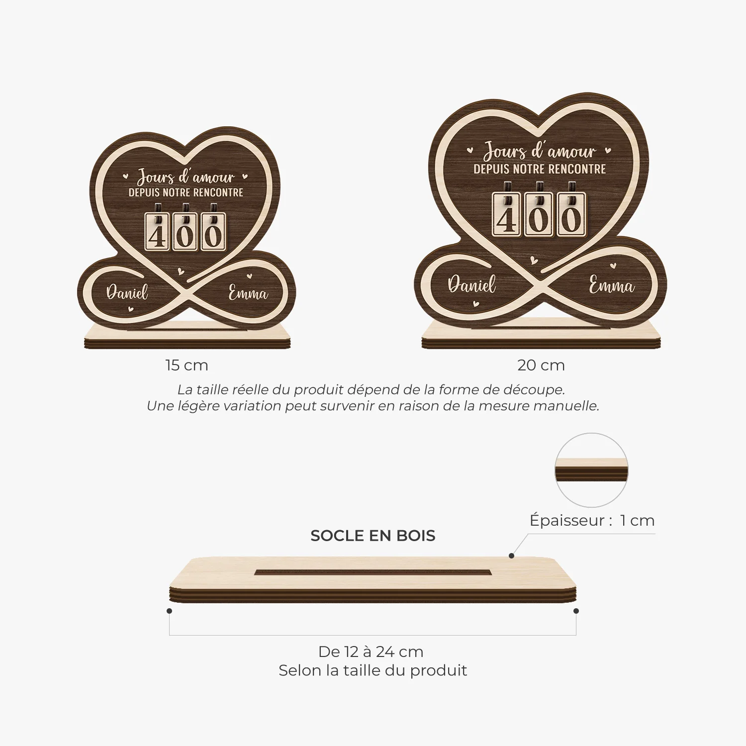 Plaque Compteur En Bois Personnalisé Pour Couple - Jours D’amour Depuis Notre Rencontre - Image 3