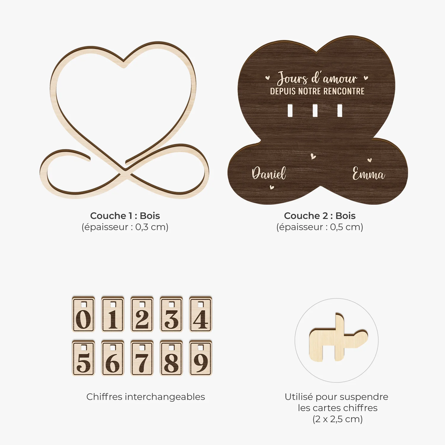 Plaque Compteur En Bois Personnalisé Pour Couple - Jours D’amour Depuis Notre Rencontre - Image 4