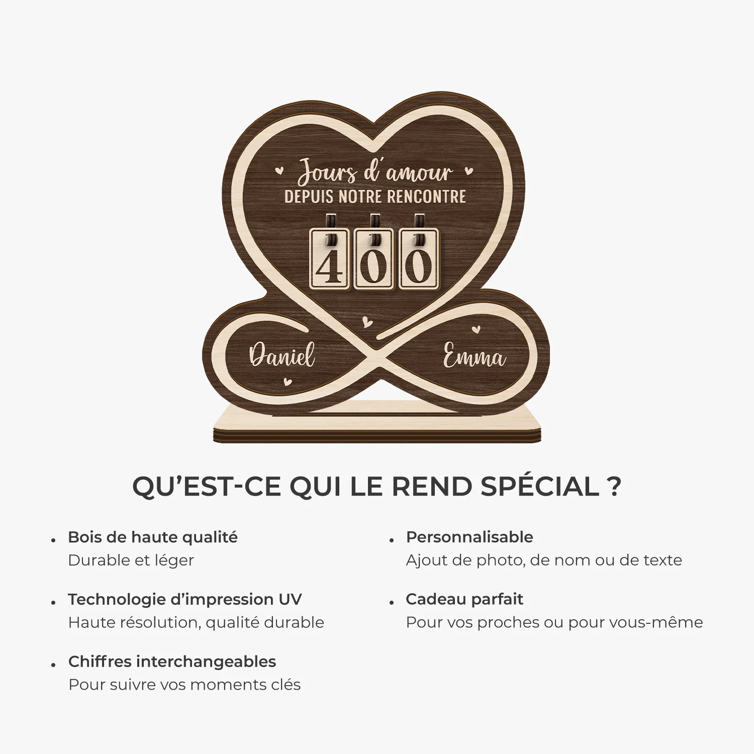 Plaque Compteur En Bois Personnalisé Pour Couple - Jours D’amour Depuis Notre Rencontre - Image 5