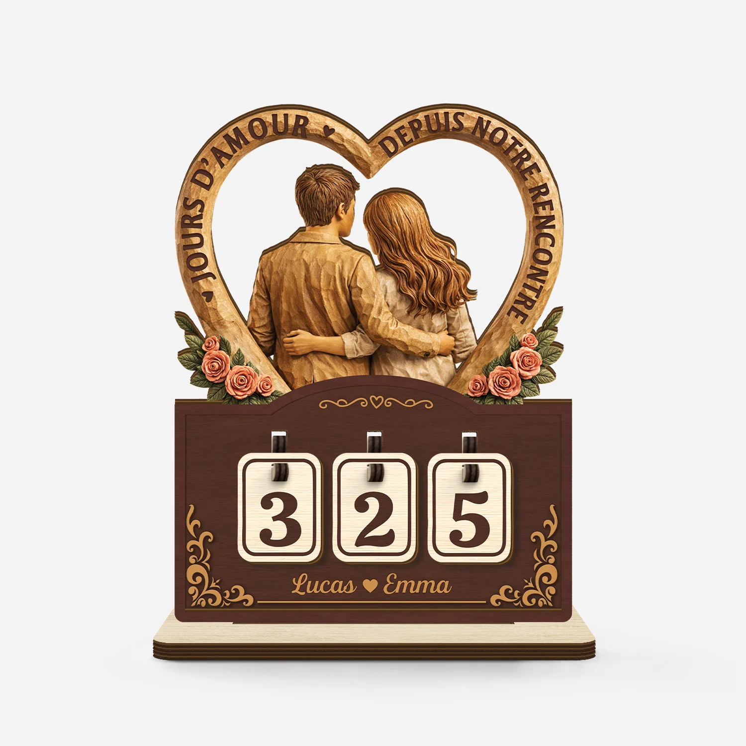 Plaque Compteur En Bois Personnalisé Pour Couple - Nos Jours En Amour