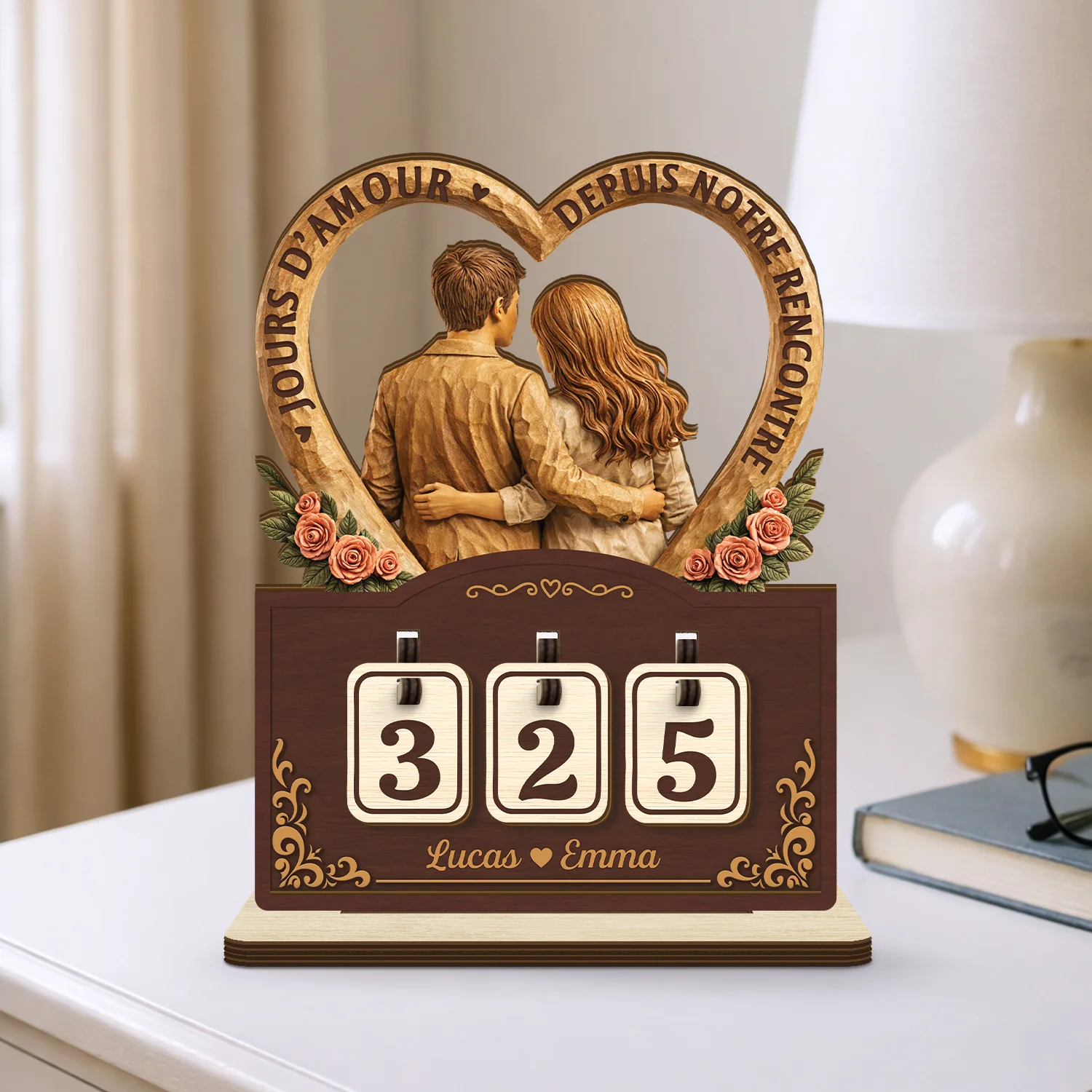 Plaque Compteur En Bois Personnalisé Pour Couple - Nos Jours En Amour - Image 2