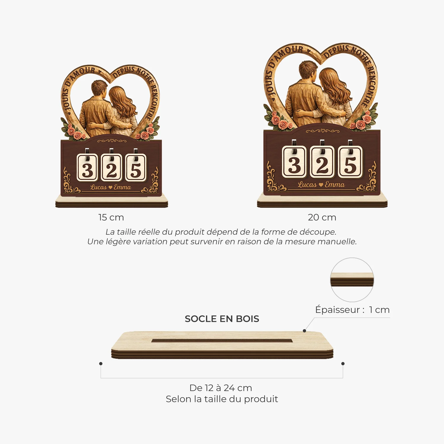 Plaque Compteur En Bois Personnalisé Pour Couple - Nos Jours En Amour - Image 3
