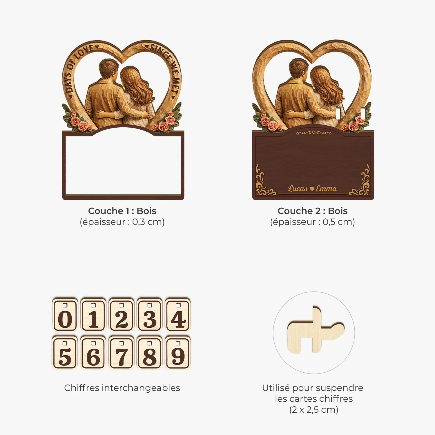 Plaque Compteur En Bois Personnalisé Pour Couple - Nos Jours En Amour - Image 4