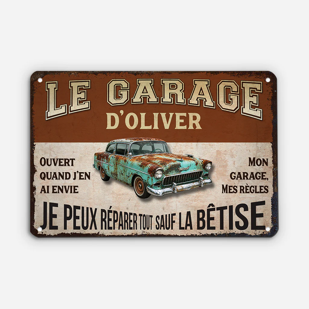 Plaque De Garage Personnalisée - Cadeau Papa Papy Mon Garage Mes Règles