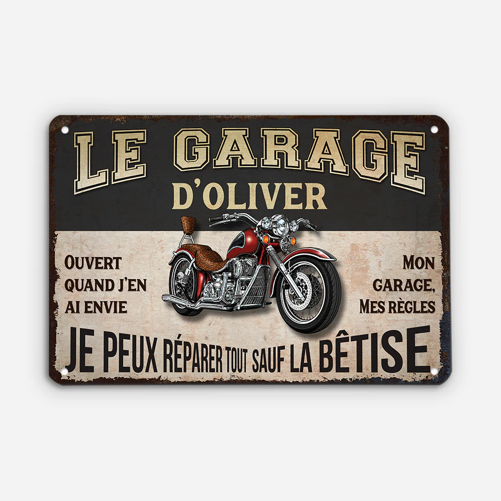 Plaque De Garage Personnalisée - Cadeau Papa Papy Mon Garage Mes Règles - Image 2