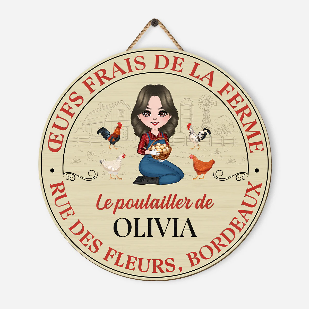 Plaque De Porte Bois Personnalisée À Suspendre - Cadeau Femme Pour Sa Ferme Poule