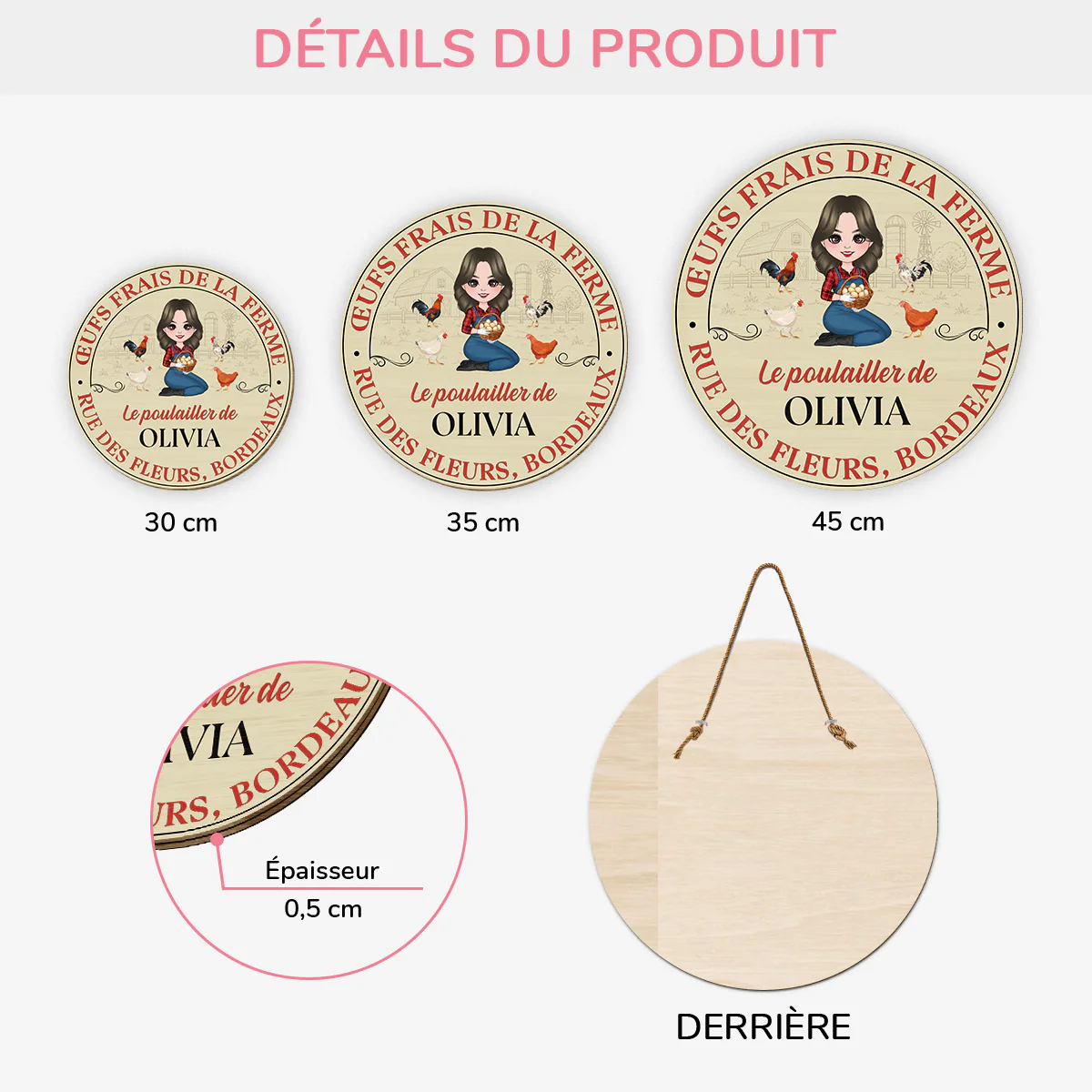 Plaque De Porte Bois Personnalisée À Suspendre - Cadeau Femme Pour Sa Ferme Poule - Image 3