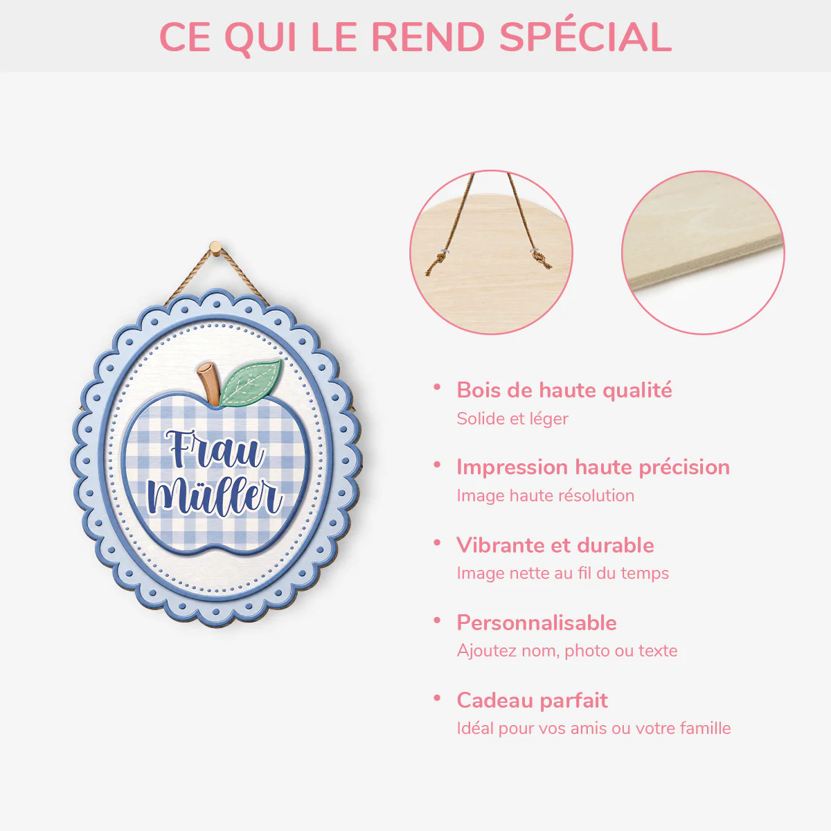 Plaque De Porte Bois Personnalisée À Suspendre - Décoration De Classe Pour Professeur - Image 4