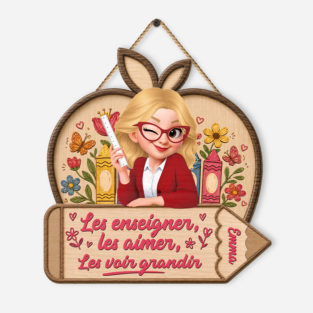 Plaque De Porte Bois Personnalisée À Suspendre - Maîtresse Les Voir Grandir