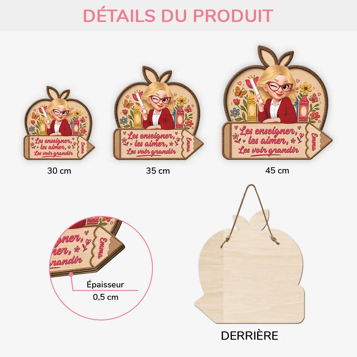 Plaque De Porte Bois Personnalisée À Suspendre - Maîtresse Les Voir Grandir - Image 3