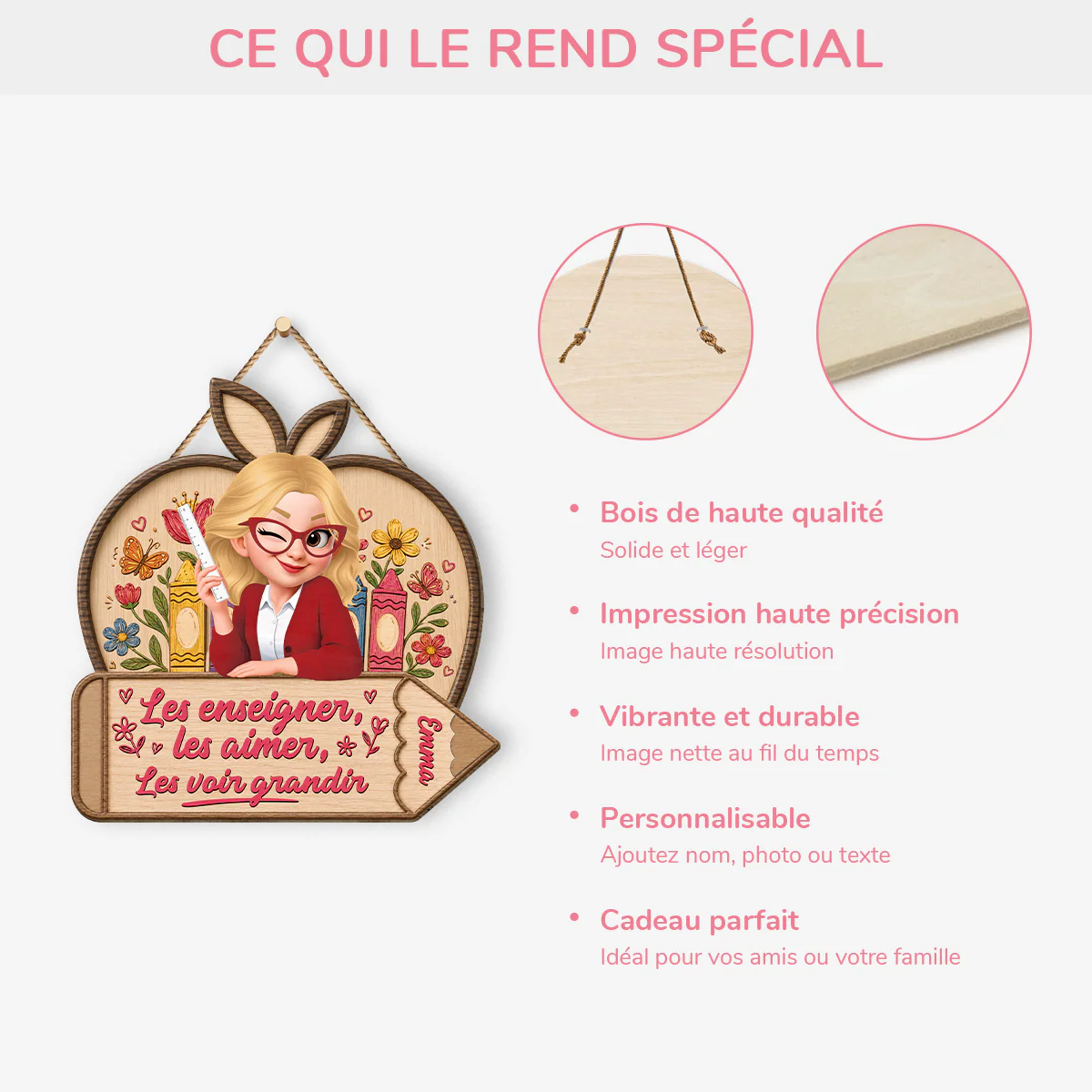 Plaque De Porte Bois Personnalisée À Suspendre - Maîtresse Les Voir Grandir - Image 4