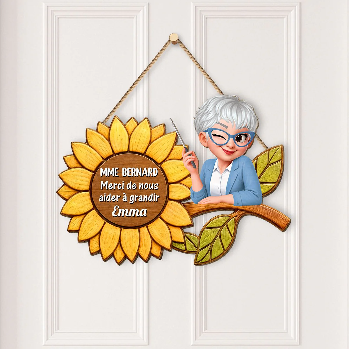 Plaque De Porte Bois Personnalisée Classe - Merci Prof De M'aider À Grandir - Image 2