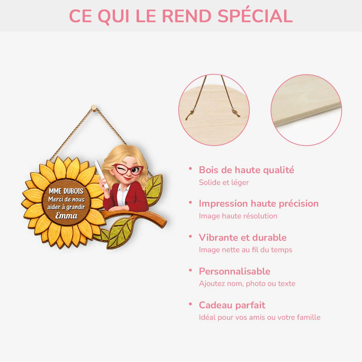 Plaque De Porte Bois Personnalisée Classe - Merci Prof De M'aider À Grandir - Image 4