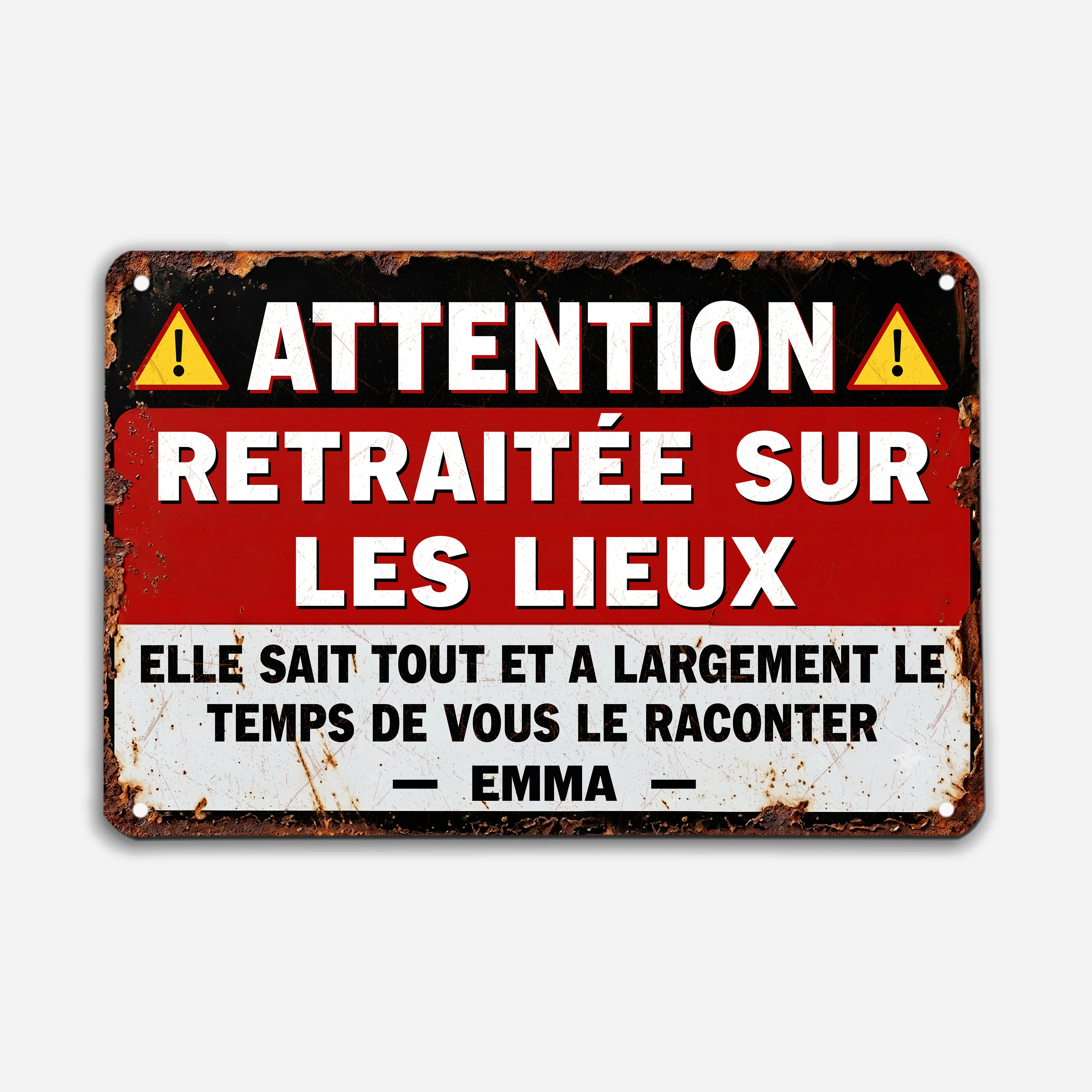 Plaque Décorative Personnalisable En Métal - Attention Retraité Sur Les Lieux - Image 2