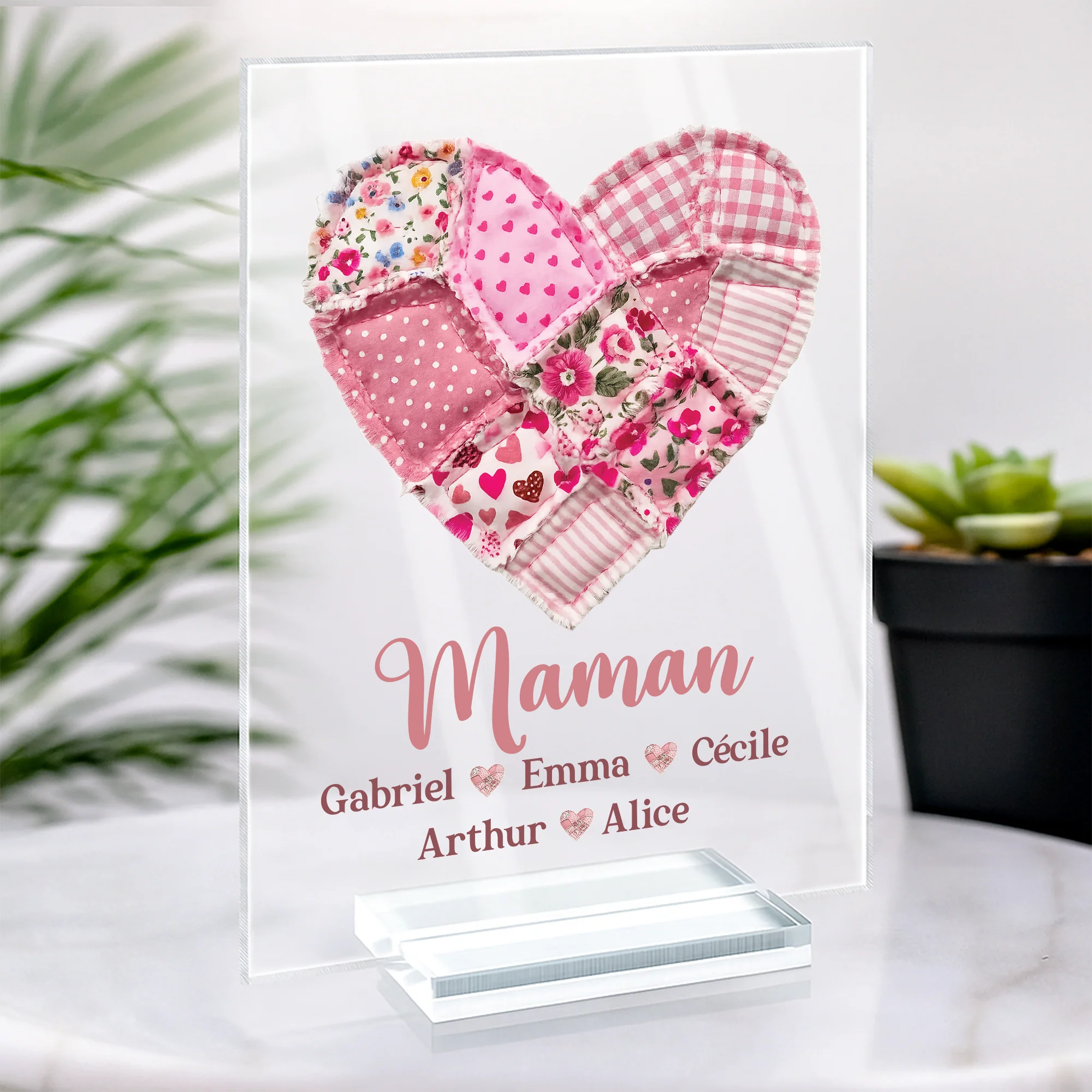 Plaque En Acrylique Personnalisée Avec Support - Amour Patchwork De Mamie Maman - Image 2