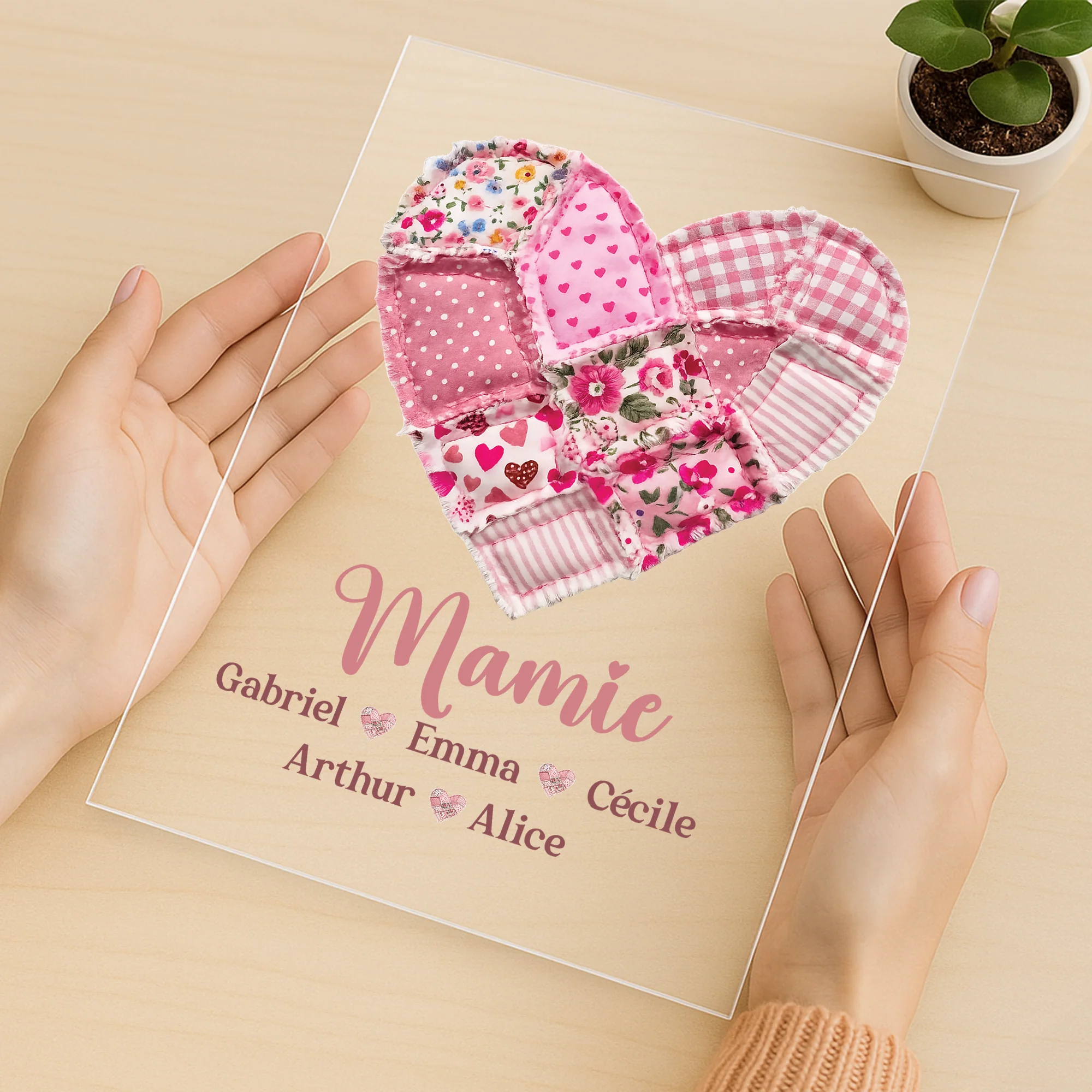 Plaque En Acrylique Personnalisée Avec Support - Amour Patchwork De Mamie Maman - Image 3