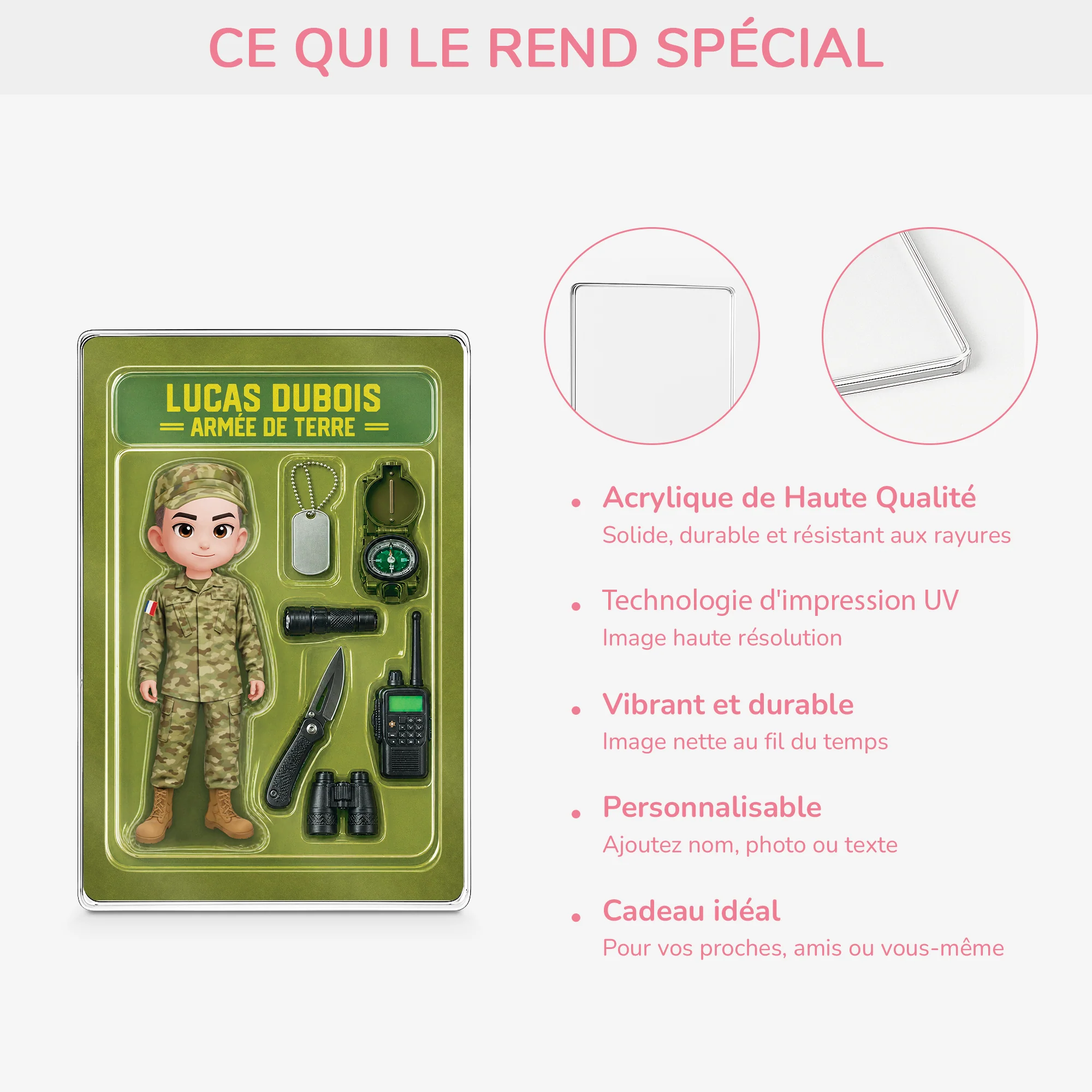 Plaque En Acrylique Personnalisée Rectangulaire - Cadeau Militaire Homme Femme Armée De Terre - Image 4