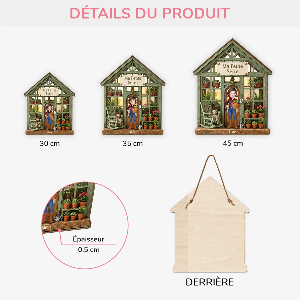 Plaque En Bois Personnalisable Femme/Homme - Mon Petit Jardin - Image 3