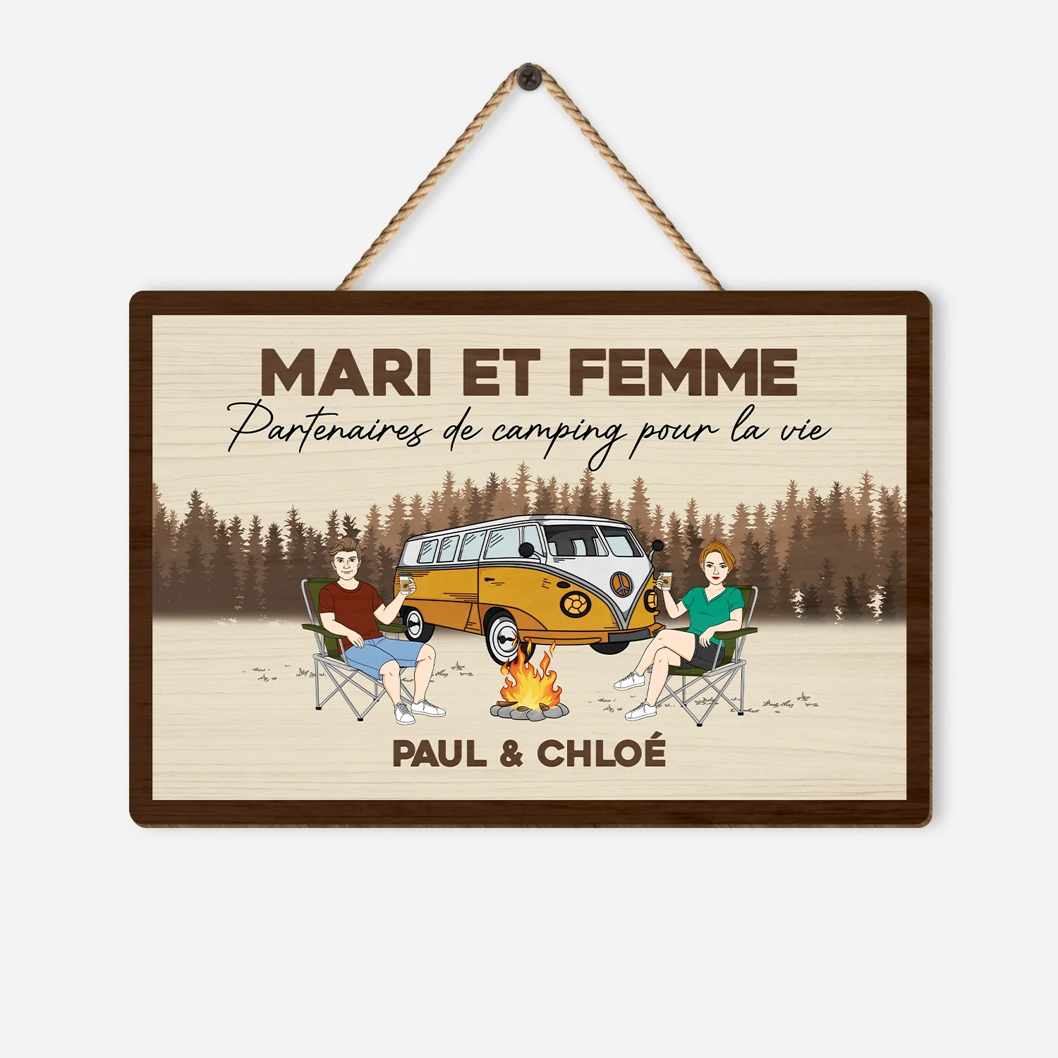 Plaque En Bois Personnalisé Pour Couple - Partenaires De Camping Pour La Vie