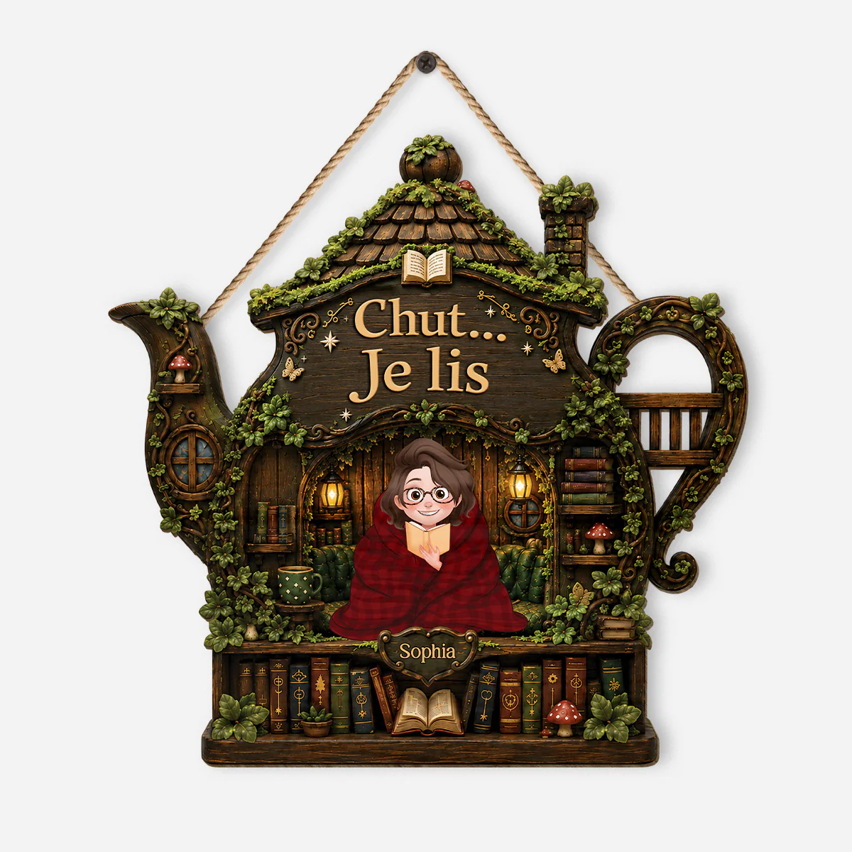 Plaque En Bois Personnalisée À Suspendre Amoureux Des Livres Femme/Homme - Chut Je Lis