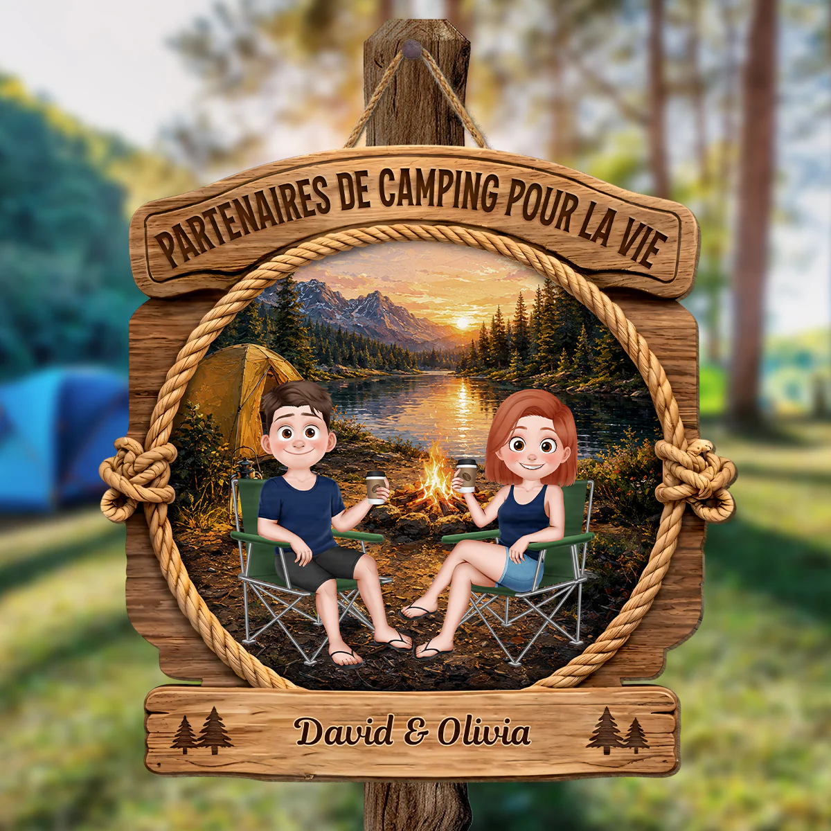 Plaque En Bois Personnalisée À Suspendre Avec Photo - Cadeau Couple Partenaires De Camping