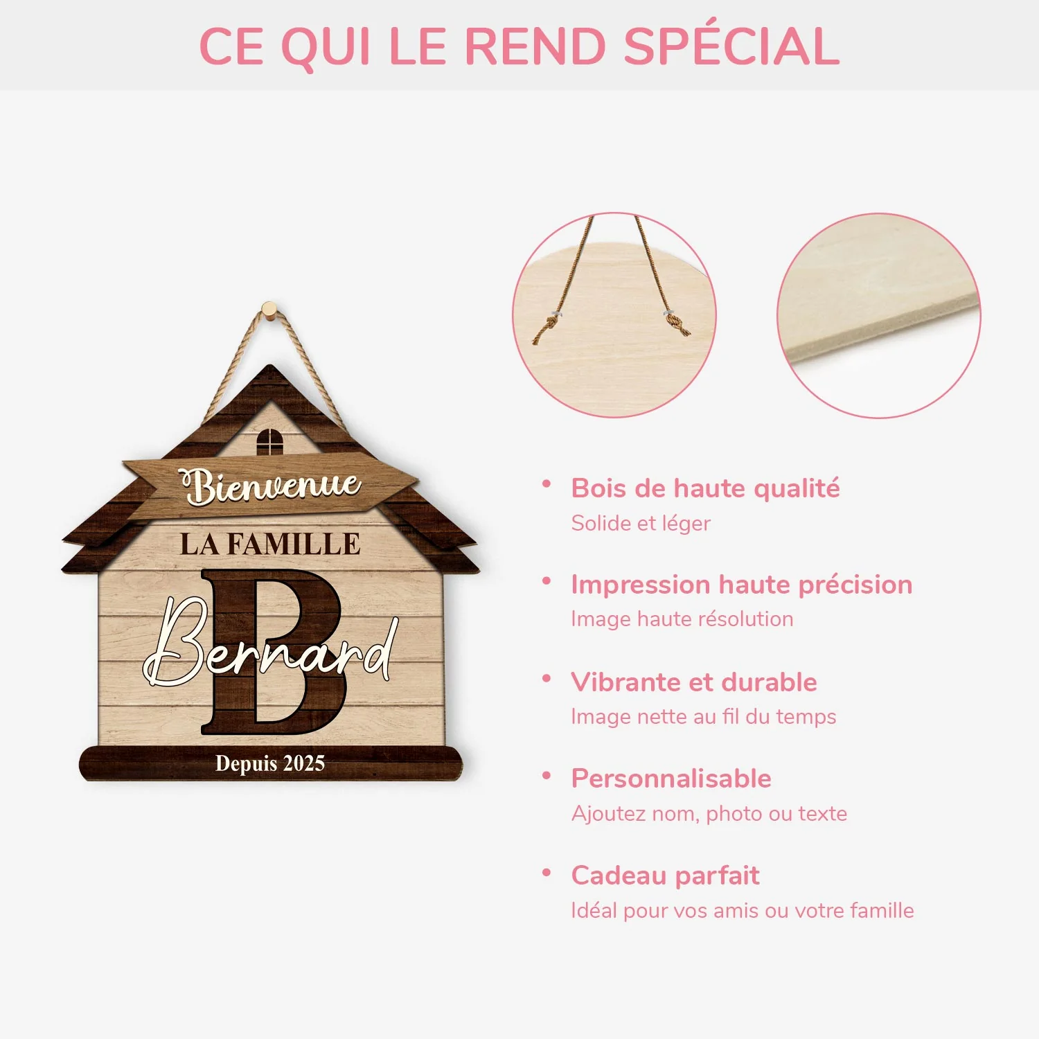 Plaque En Bois Personnalisée À Suspendre - Bienvenue Dans Notre Famille - Image 4