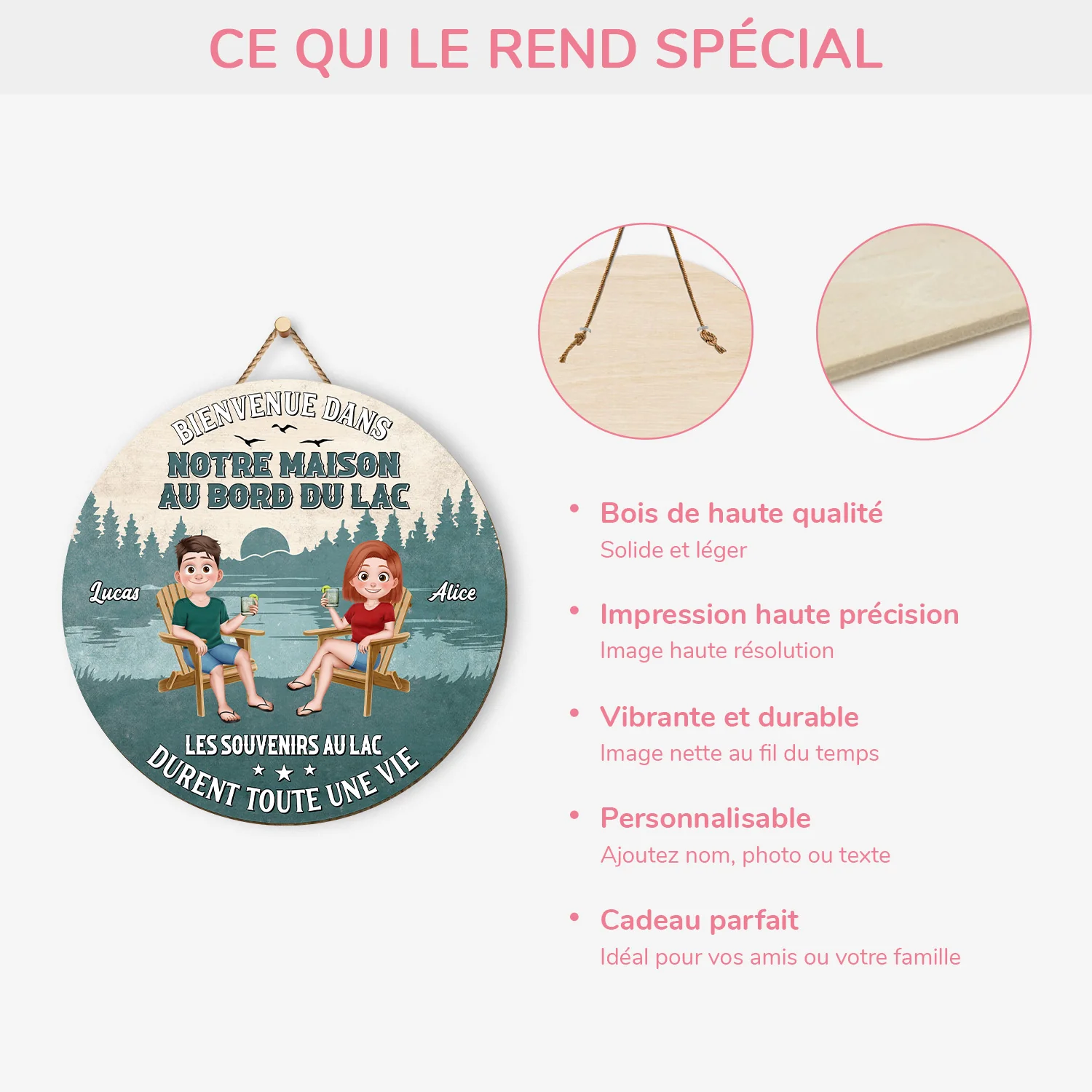 Plaque En Bois Personnalisée À Suspendre - Bienvenue Dans Notre Maison Au Bord Du Lac - Image 4