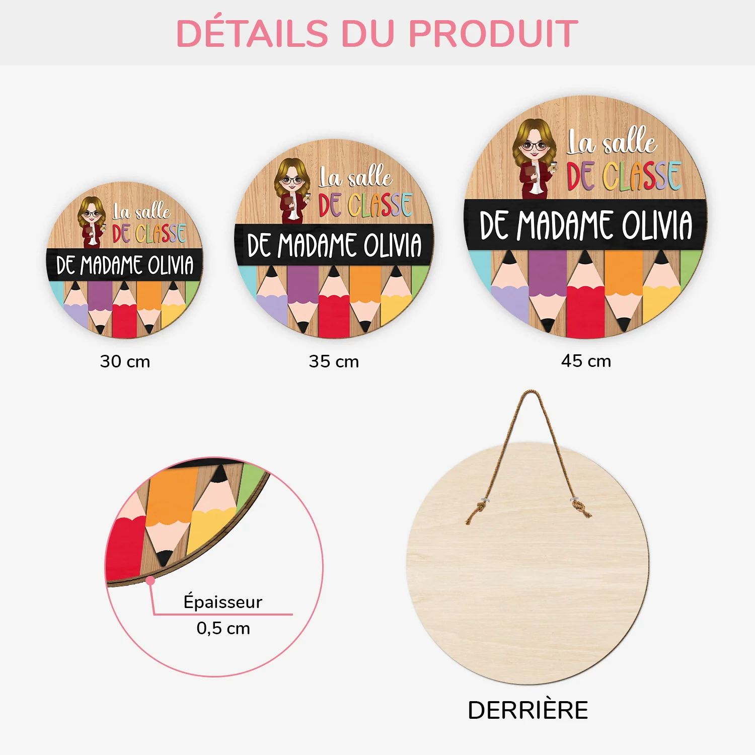 Plaque En Bois Personnalisée À Suspendre - La Classe De Maîtresse - Image 3