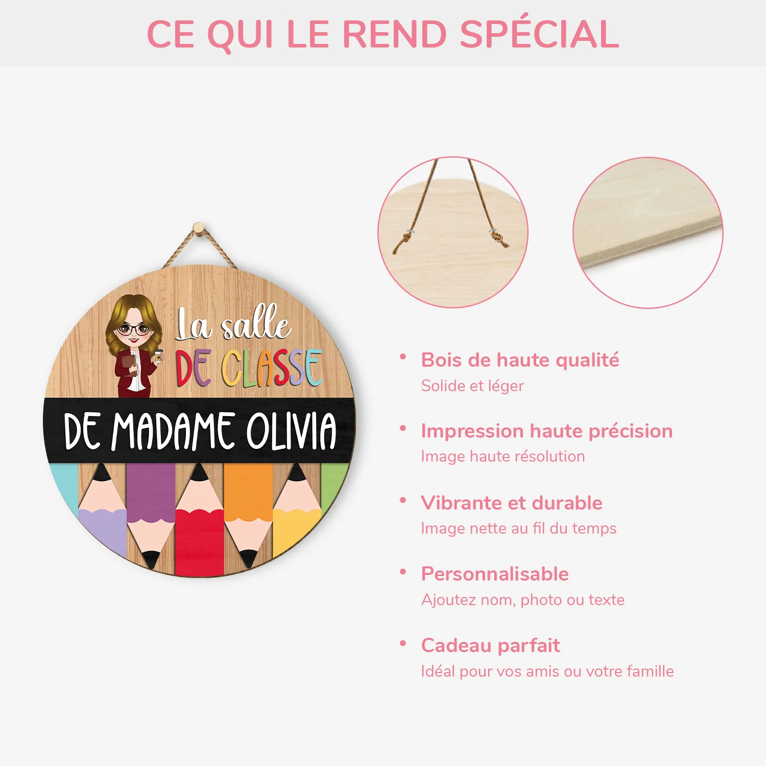 Plaque En Bois Personnalisée À Suspendre - La Classe De Maîtresse - Image 4
