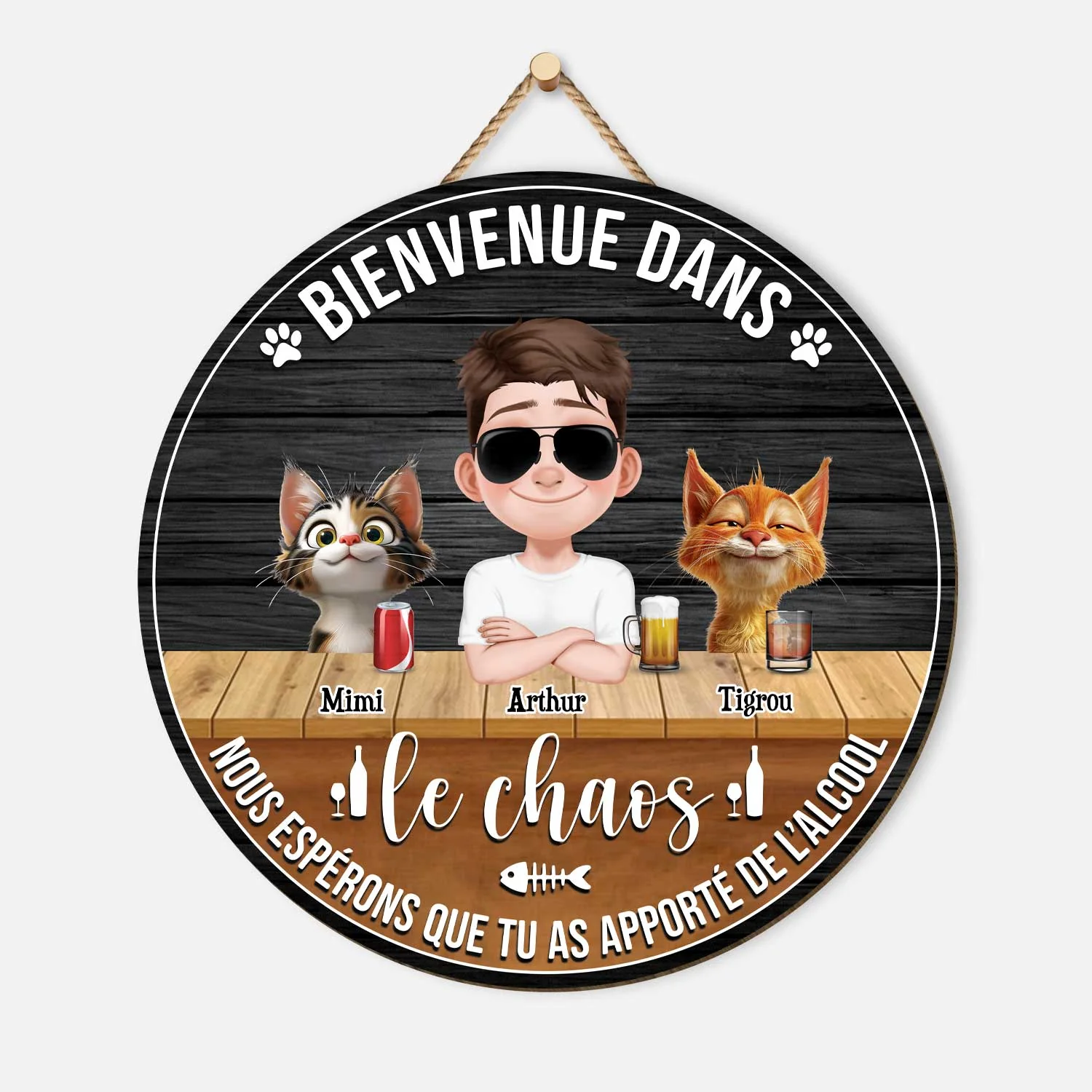Plaque En Bois Personnalisée Avec Chat À Suspendre - Bienvenue Dans Le Chaos