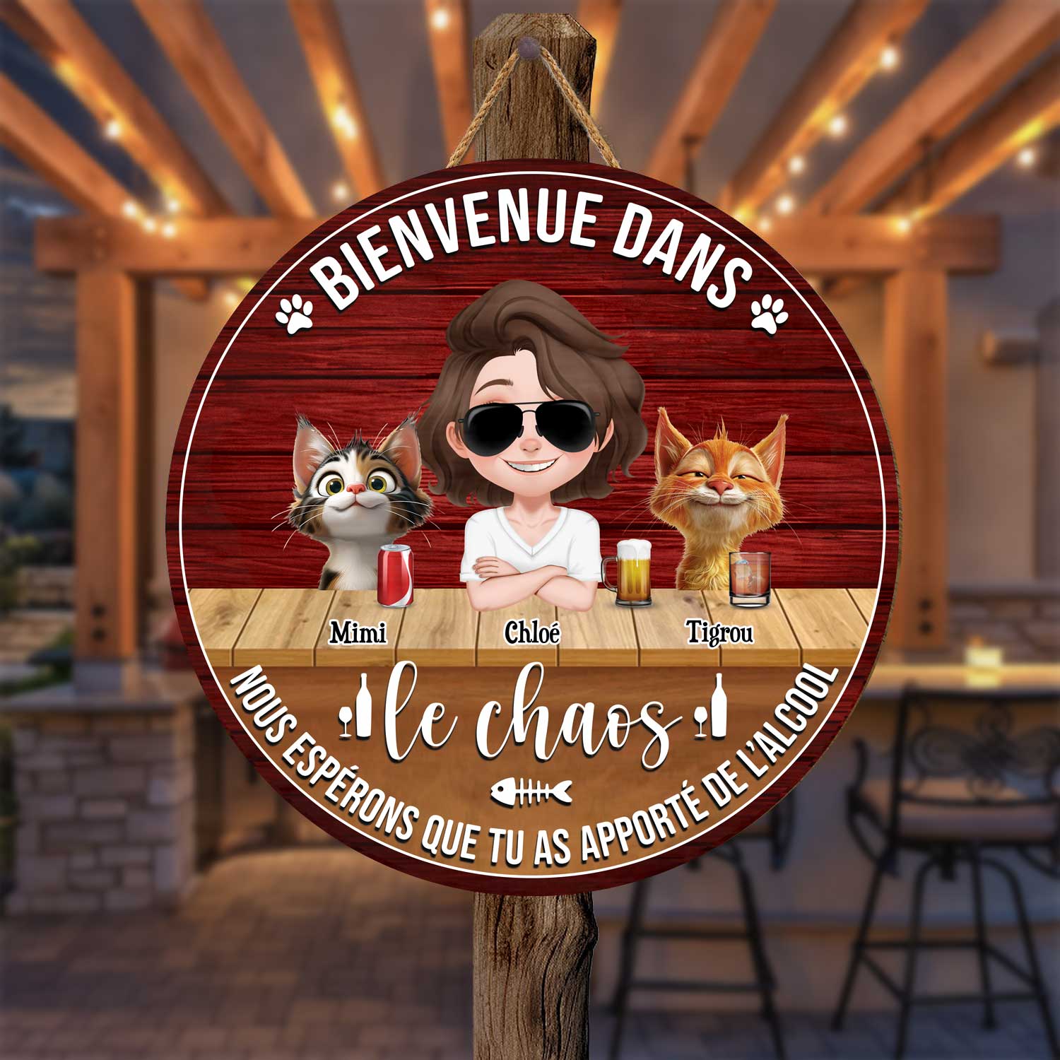 Plaque En Bois Personnalisée Avec Chat À Suspendre - Bienvenue Dans Le Chaos - Image 2