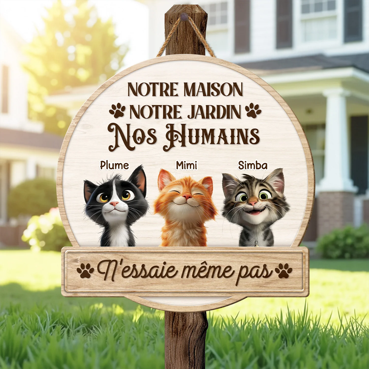 Cadeau Personnalisé Chat | Plaque Bois À Suspendre N'Essaie Même Pas - Image 2