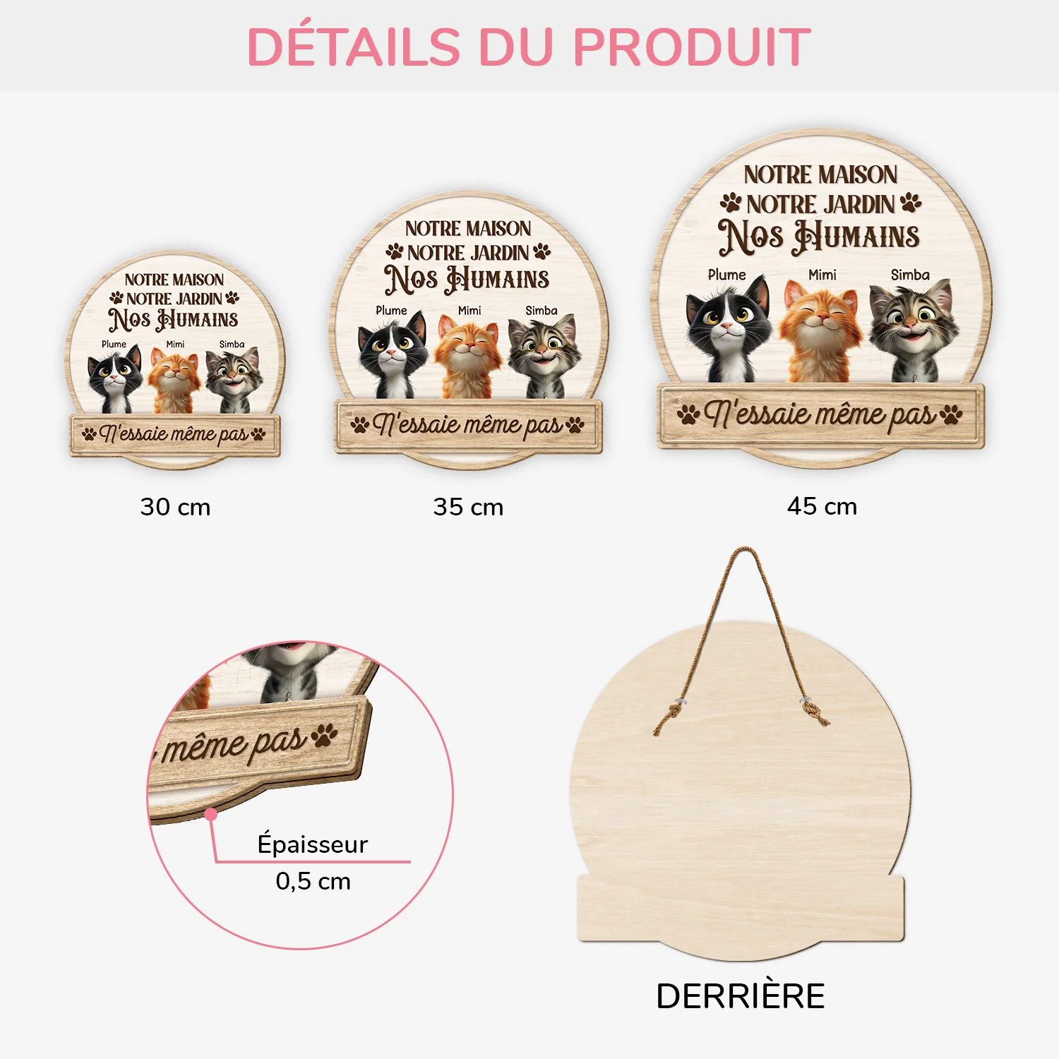 Cadeau Personnalisé Chat | Plaque Bois À Suspendre N'Essaie Même Pas - Image 3