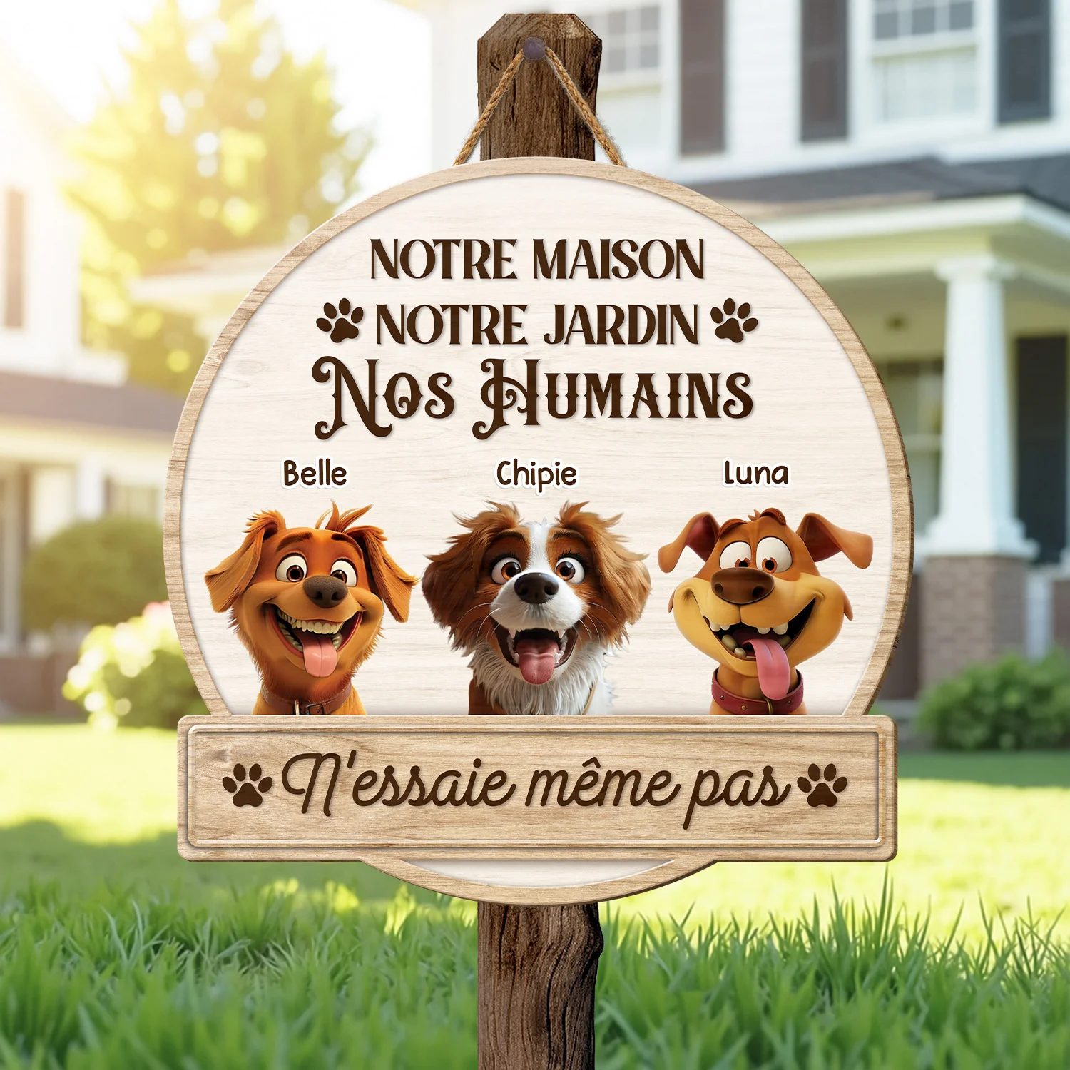 Plaque En Bois Personnalisée Avec Chien À Suspendre - N'Essaie Même Pas - Image 2