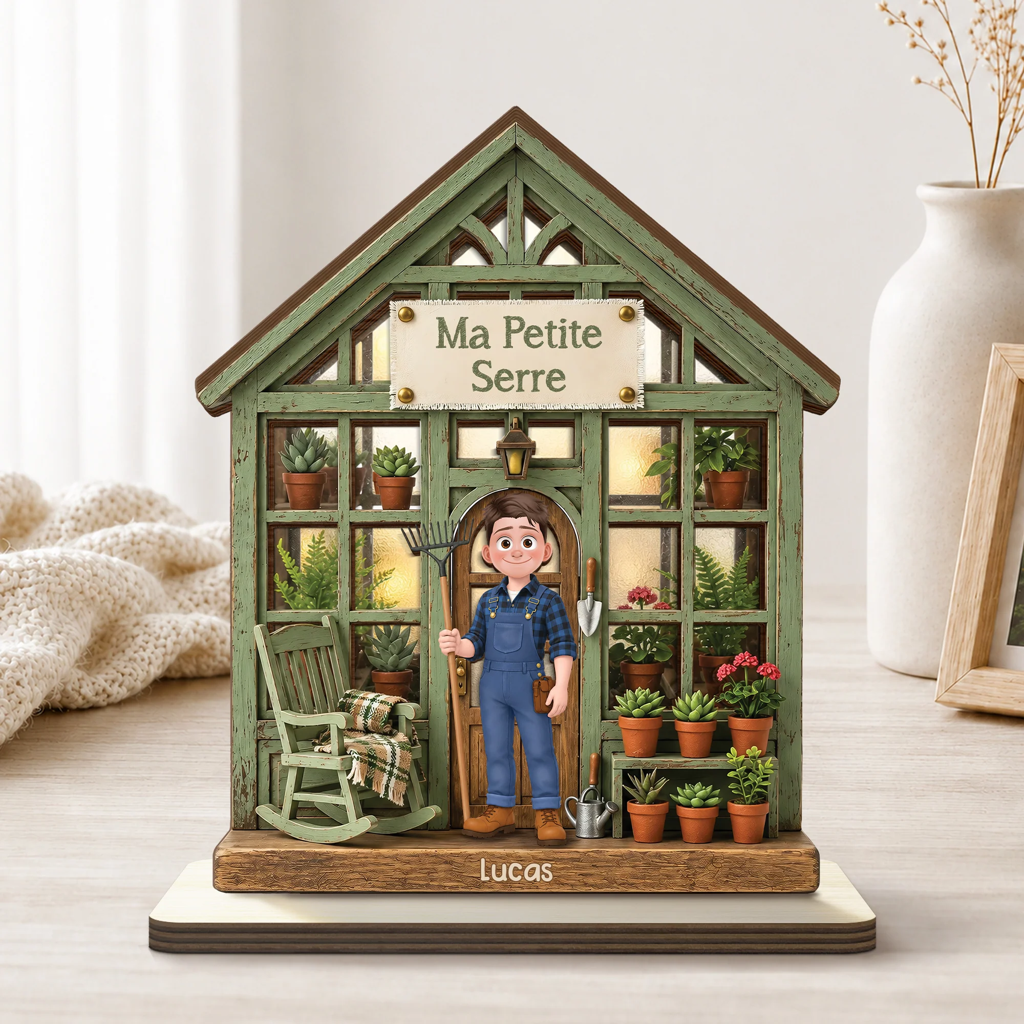 Plaque En Bois Personnalisée Avec Support Plat Femme Homme Qui Aime Jardinage - Petite Serre - Image 2