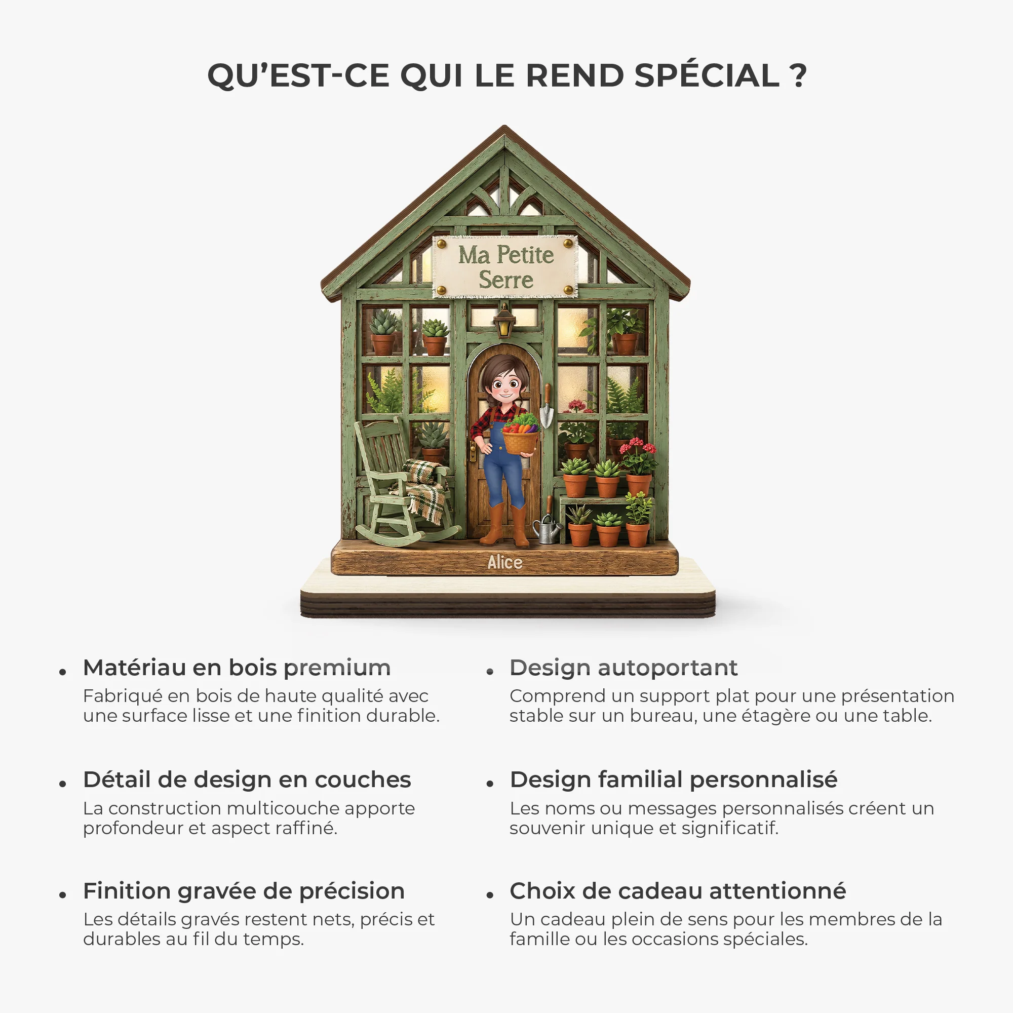 Plaque En Bois Personnalisée Avec Support Plat Femme Homme Qui Aime Jardinage - Petite Serre - Image 6