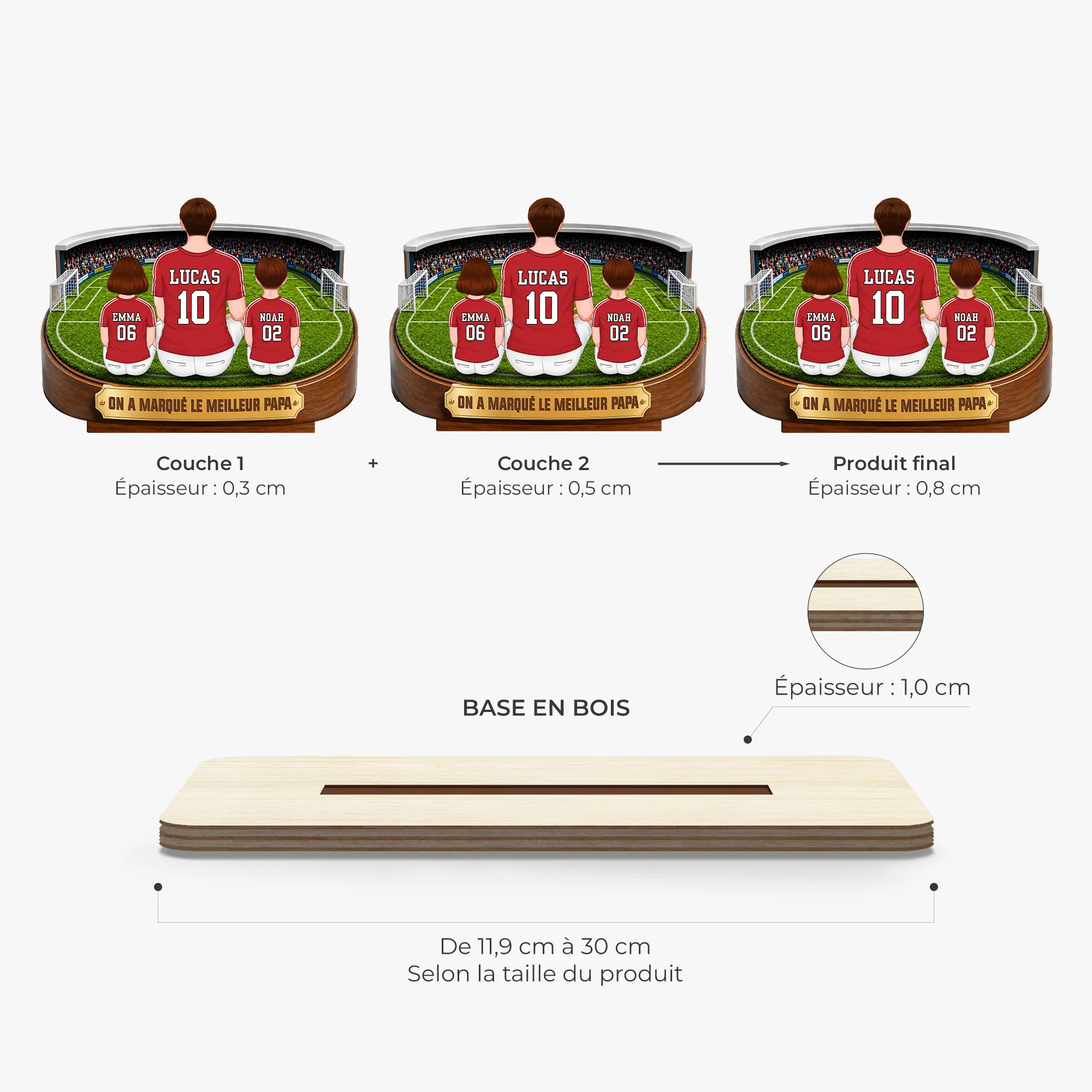 Plaque En Bois Personnalisée Avec Support Plat Thème Football - Le Meilleur Papa Maman - Image 5