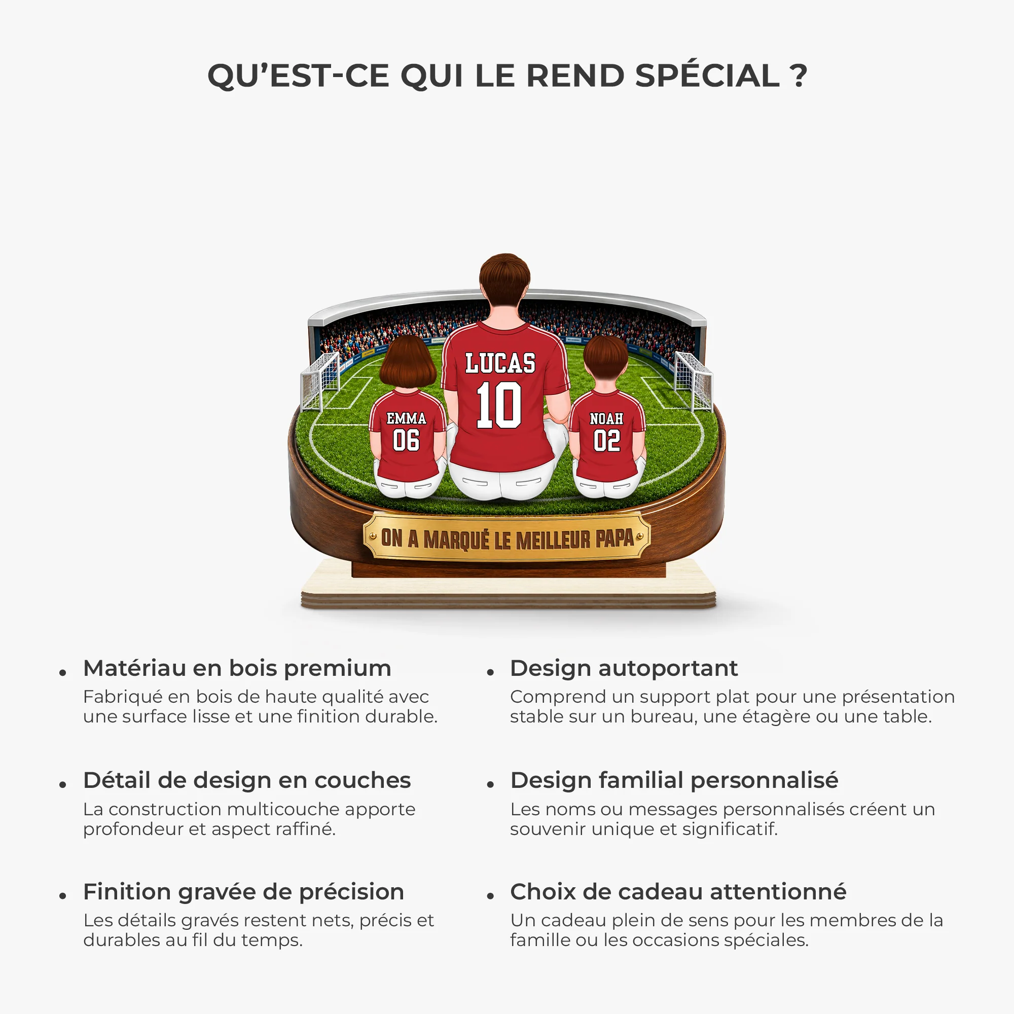 Plaque En Bois Personnalisée Avec Support Plat Thème Football - Le Meilleur Papa Maman - Image 7