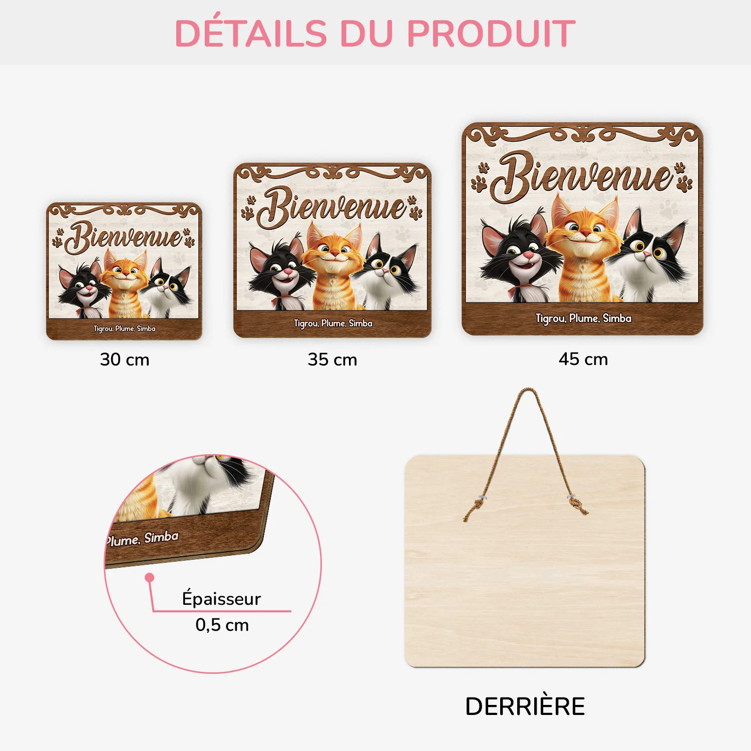 Plaque En Bois Personnalisée - Bienvenue Version Chat Malin - Image 3