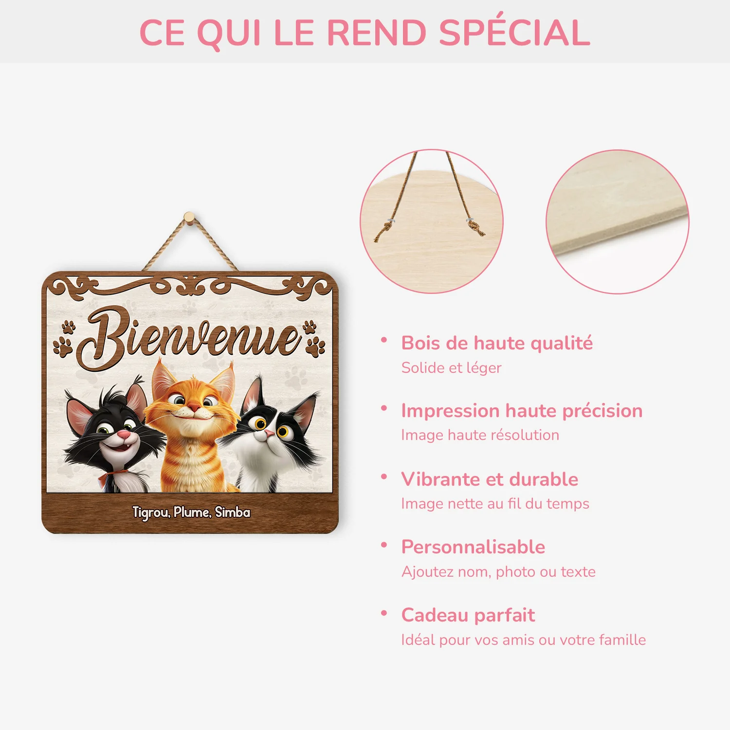Plaque En Bois Personnalisée - Bienvenue Version Chat Malin - Image 4