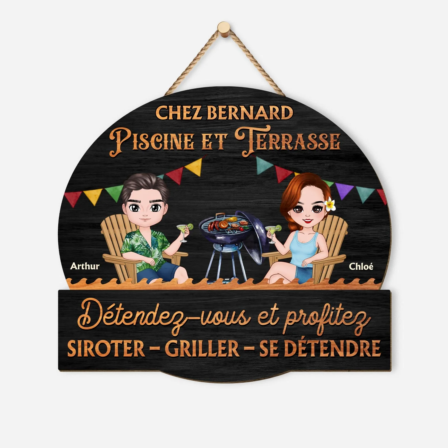 Plaque En Bois Personnalisée Couple À Suspendre - Détendez-Vous Et Profitez