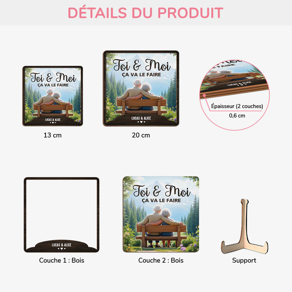 Plaque En Bois Personnalisée Couple - Toi Et Moi Ça Va Le Faire Version 3D - Image 3