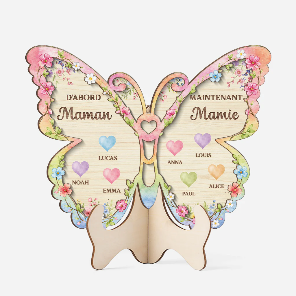 Plaque En Bois Personnalisée - D'abord Maman Ensuite Mamie Papillon Et Cœur