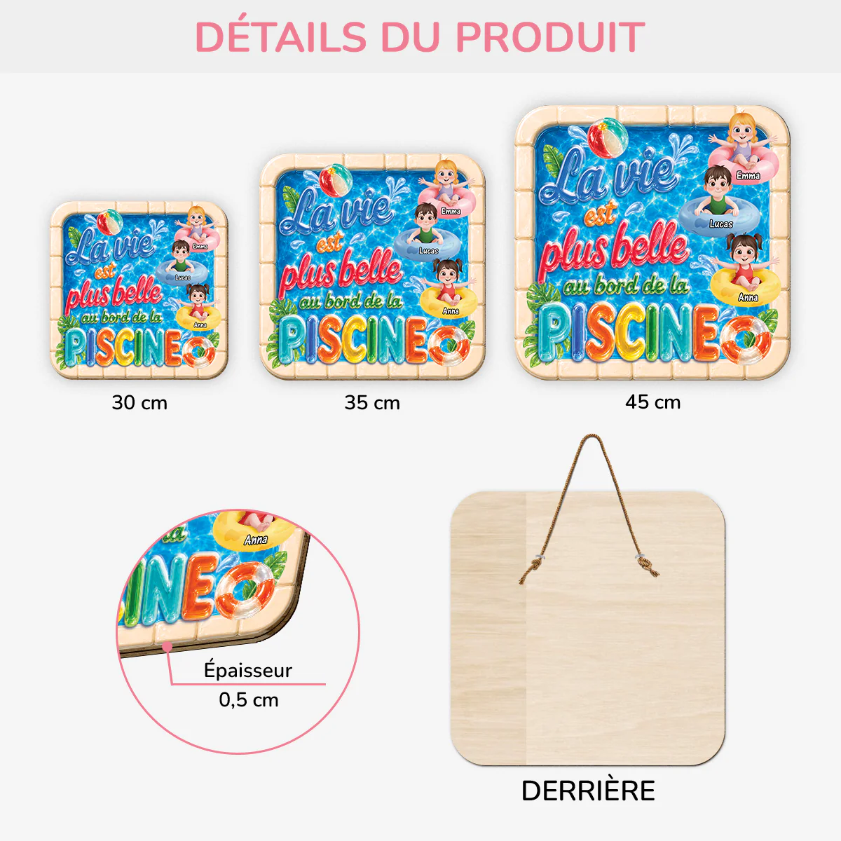 Plaque En Bois Personnalisée Été Avec Enfant - La Vie Est Belle Au Bord De La Piscine - Image 3