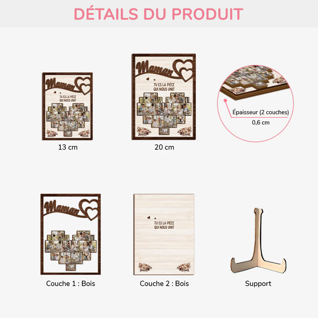 Plaque En Bois Personnalisée - Maman Mamie La Pièce Qui Nous Unit - Image 3