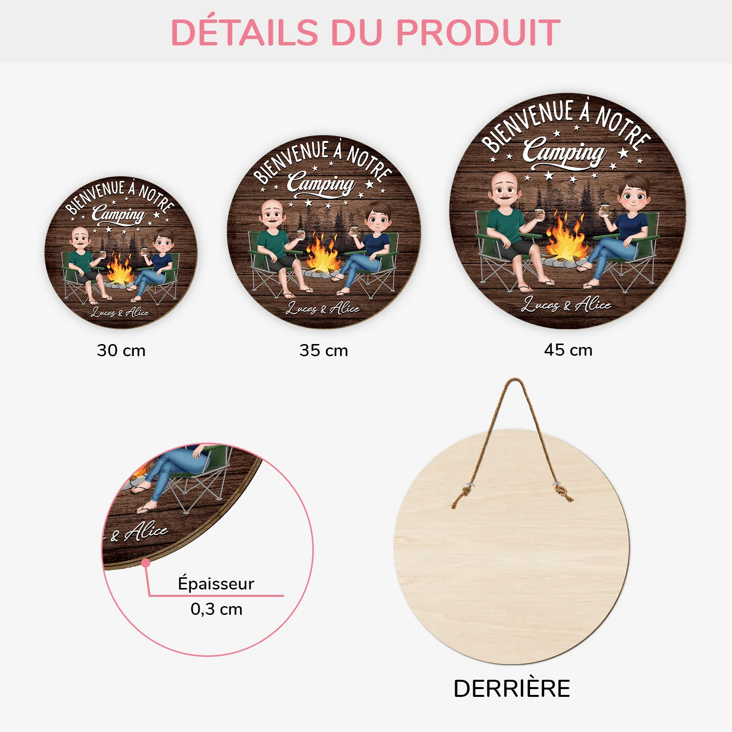 Plaque En Bois Personnalisée Pour Couple À Suspendre - Bienvenue À Notre Camping - Image 3