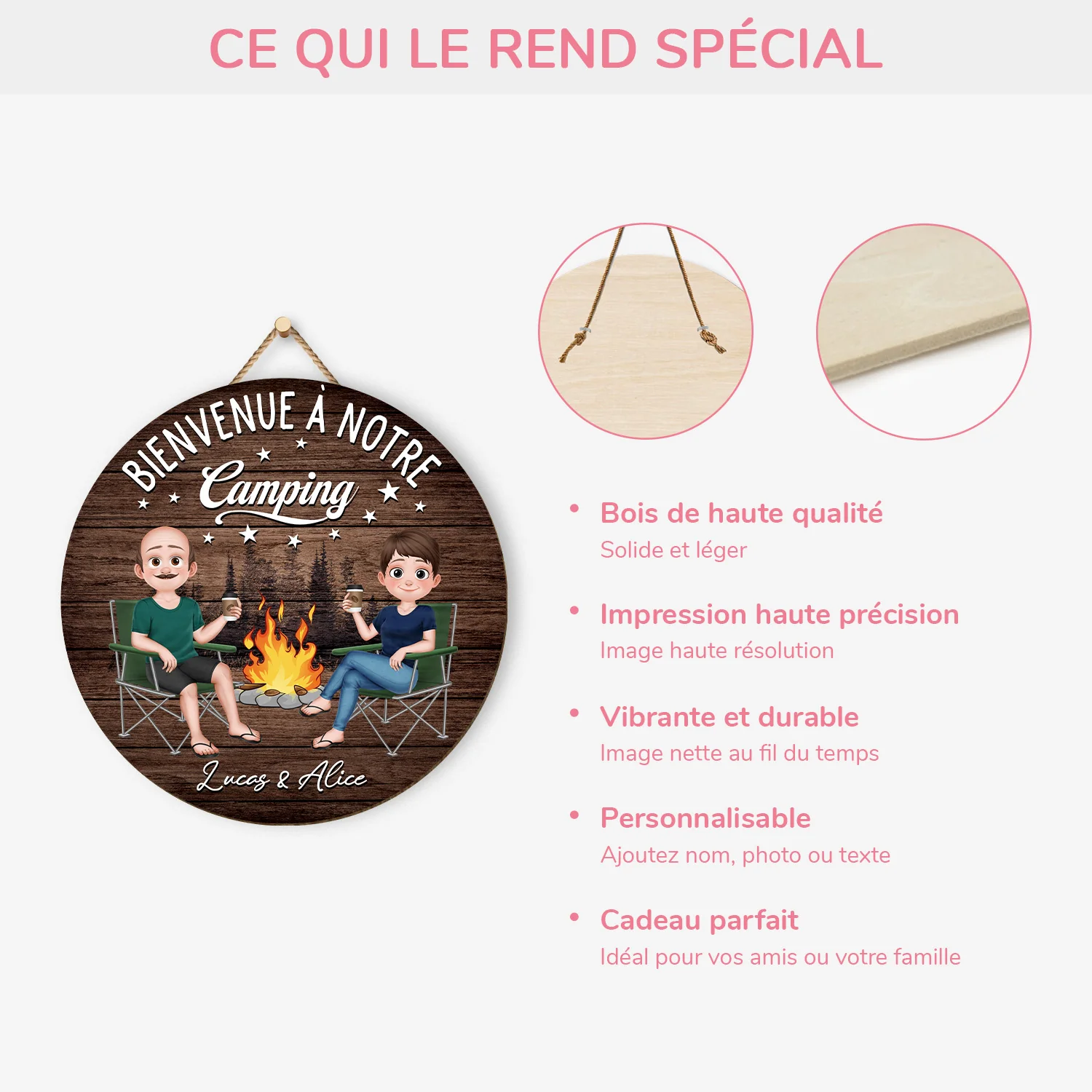 Plaque En Bois Personnalisée Pour Couple À Suspendre - Bienvenue À Notre Camping - Image 4