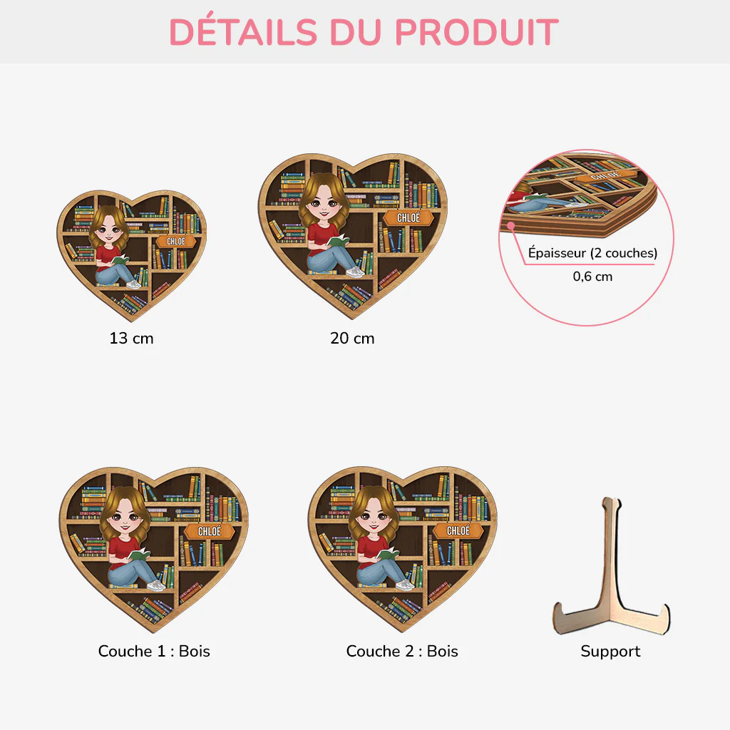 Plaque En Bois Personnalisée Pour Femme - J'aime Les Livres - Image 3