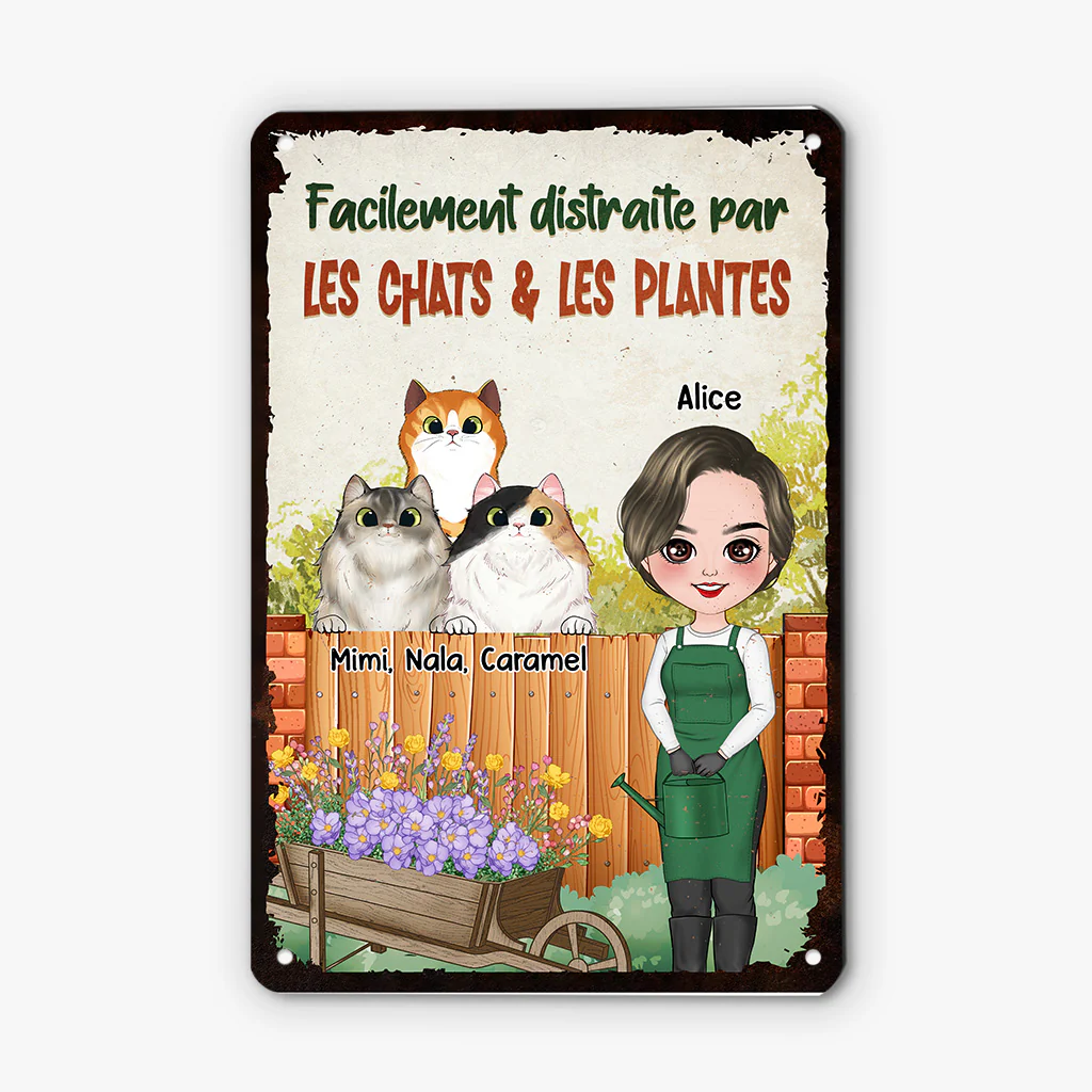 Plaque En Métal Personnalisée Avec Chat - Facilement Distraite